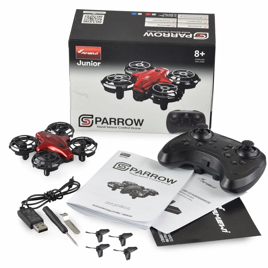 Amewi 25324 Sparrow mini dron z czujnikami sterowania, czerwony