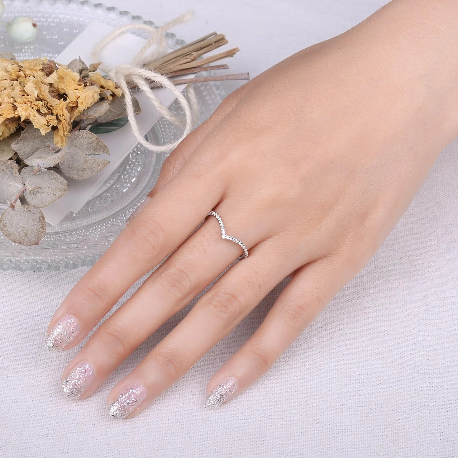 JewelryPalace Biżuteria w kształcie litery V Okrągły pierścionek z cyrkoniami dla kobiet, obrączki srebrne 925, pierścionek do łączenia obrączka wąskie różowe złoto