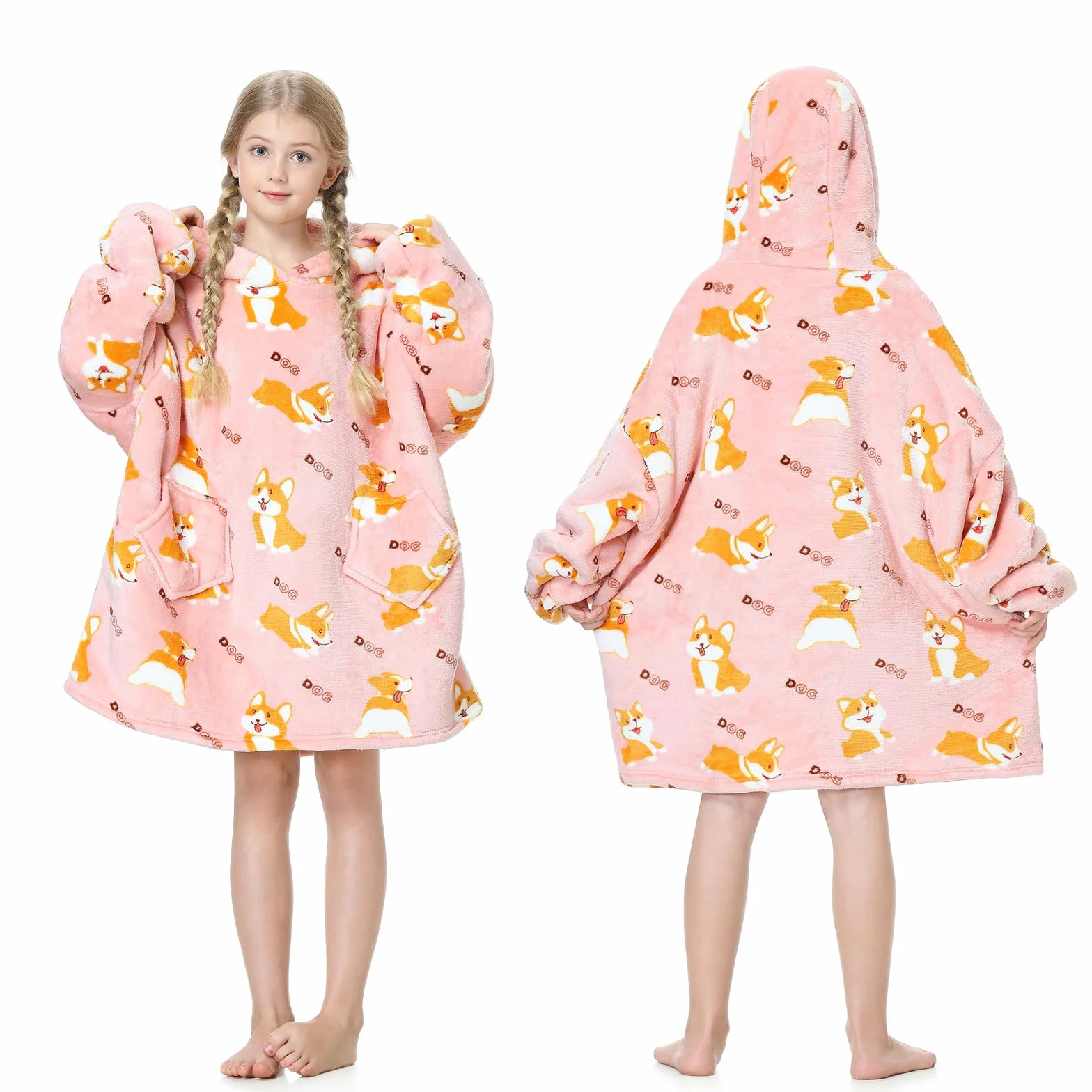 MOKANI Bluza z kapturem, dla dzieci, z rękawami, przenośna bluza z kapturem, super miękka, ciepła, wygodna bluza z kieszenią dla chłopców i dziewczynek