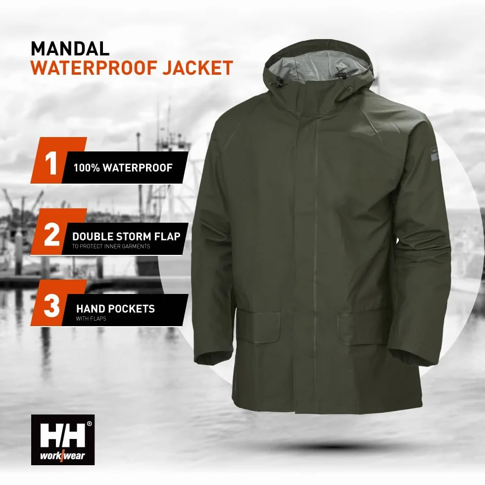 Helly Hansen Workwear Helly Hansen PVC kurtka przeciwdeszczowa Mandal Jacket 70129 100% wodoszczelna 480 XL, 34-070129-480-XL, zielona