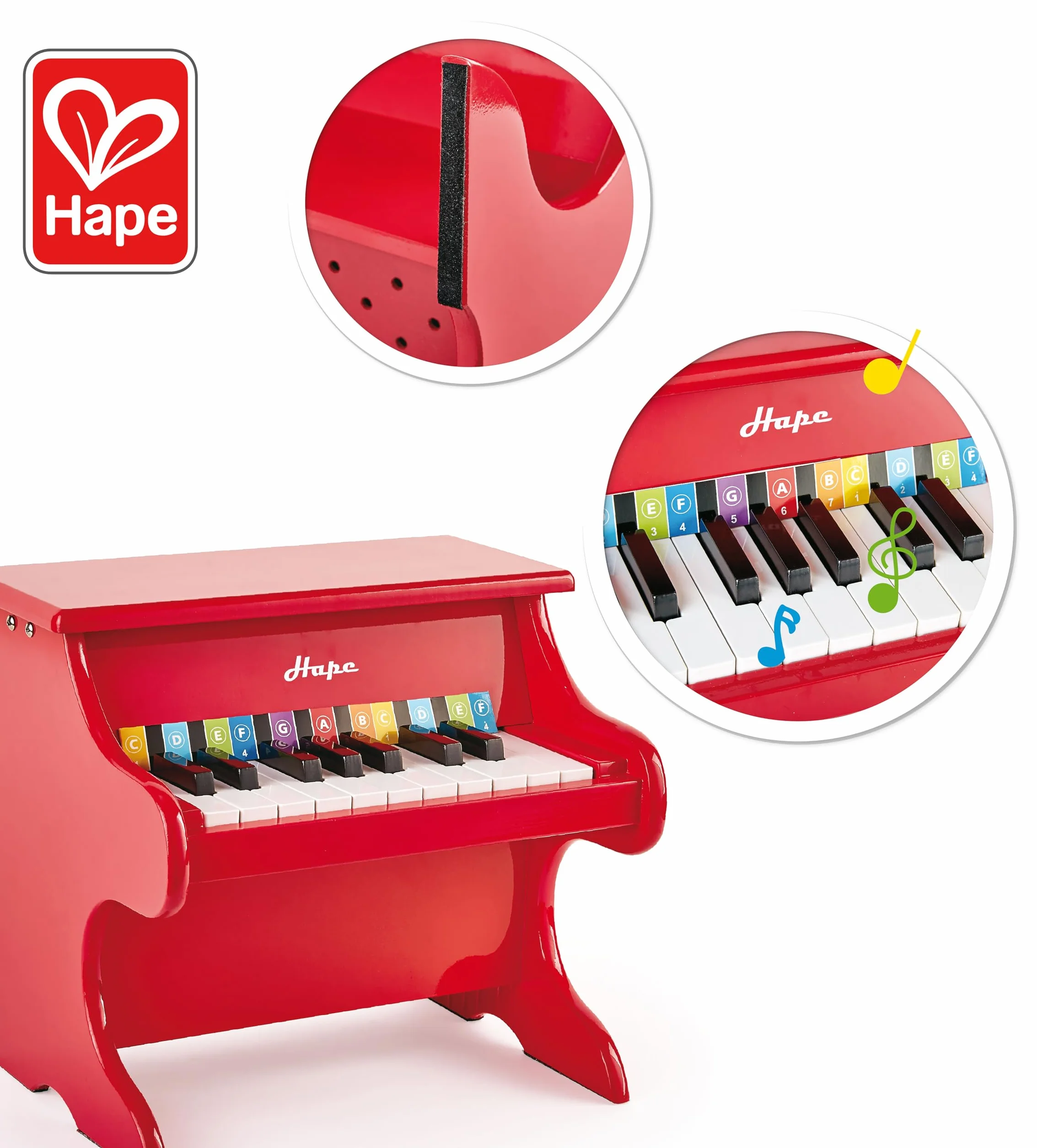Hape Zabawna zabawka fortepianowa | 18-klawiszowy drewniany mini instrument muzyczny zabawka, czerwony