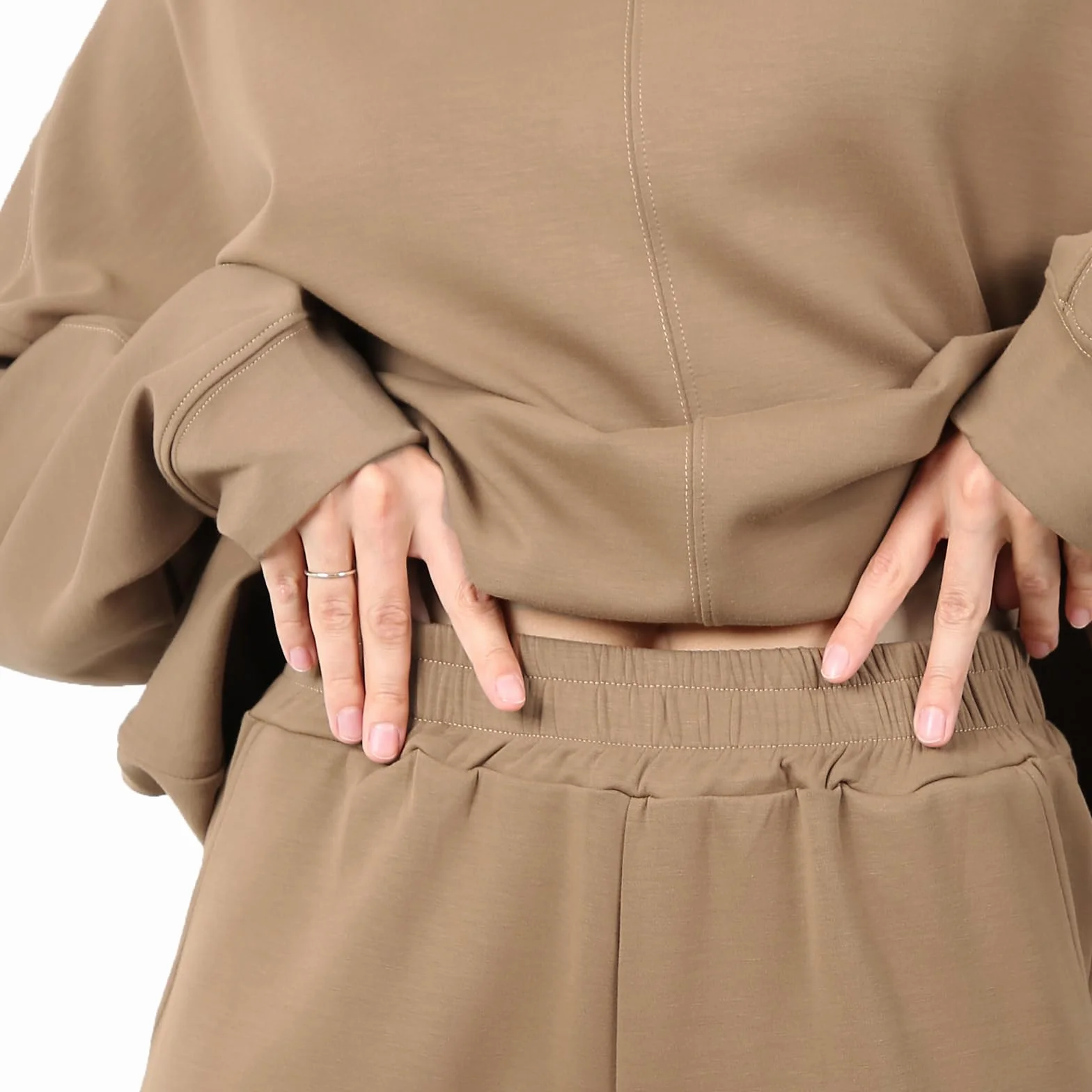 Damski dres treningowy z okrągłym dekoltem, dres do biegania z długimi rękawami, jednokolorowy, miękki, dwuczęściowy zestaw odzieży sportowej