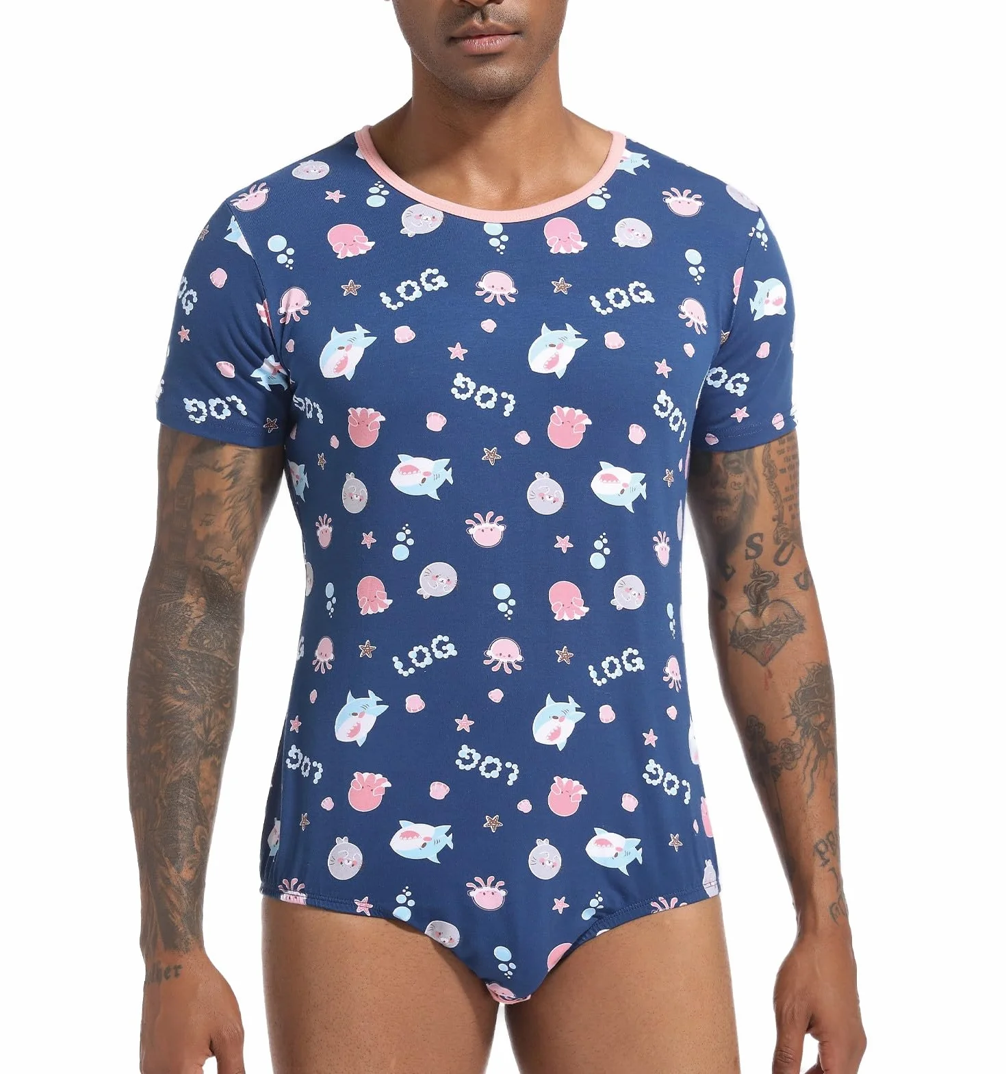 Landofgenie Body Męskie Onesie Romper dla Mężczyzn Krótki Rękaw Jednoczęściowe Pidżamy Leotard Top-Ocean