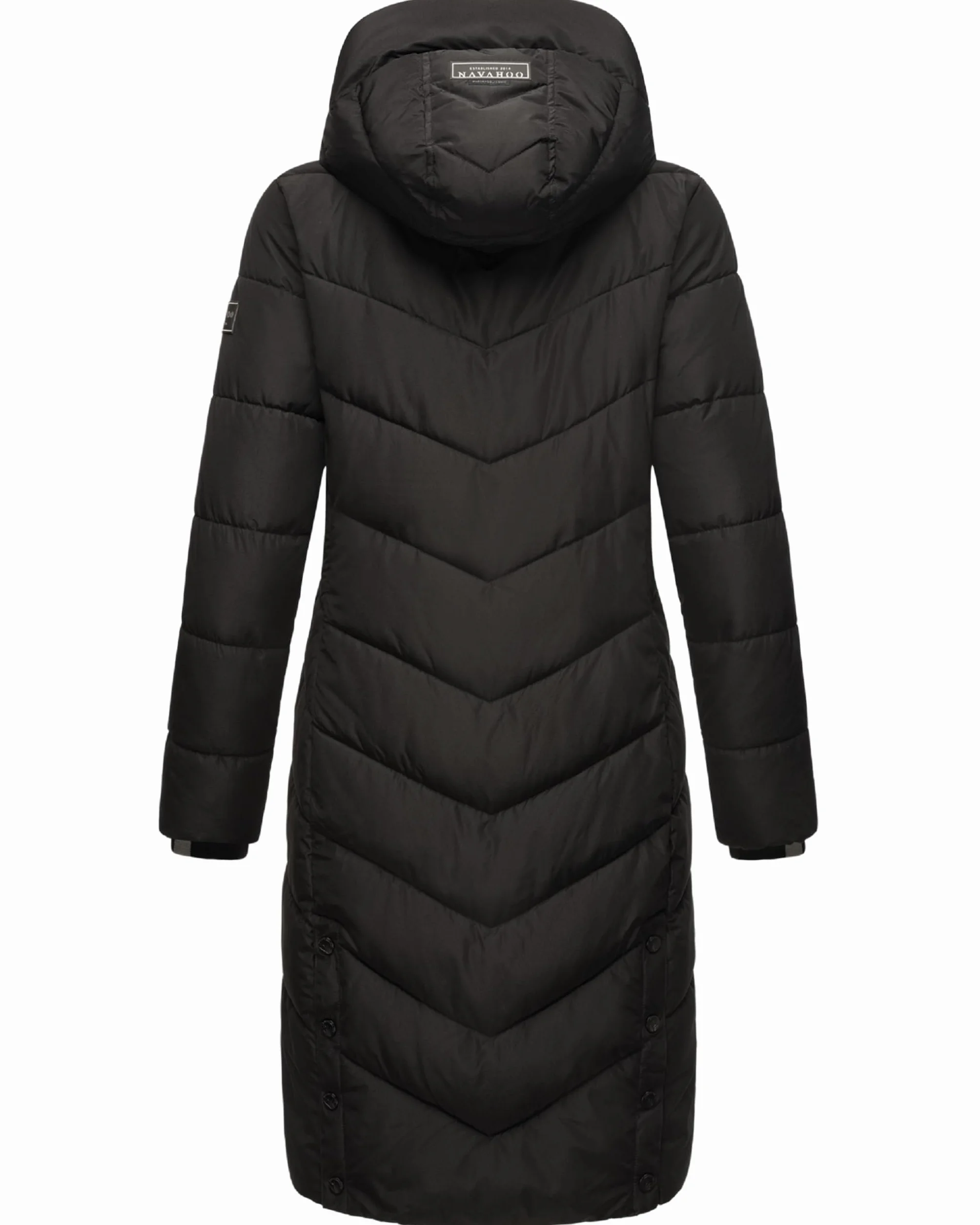 Navahoo Damski płaszcz zimowy ciepły płaszcz pikowany długi ze zdejmowanym kapturem Sahnekatzii XIV XS-XXL