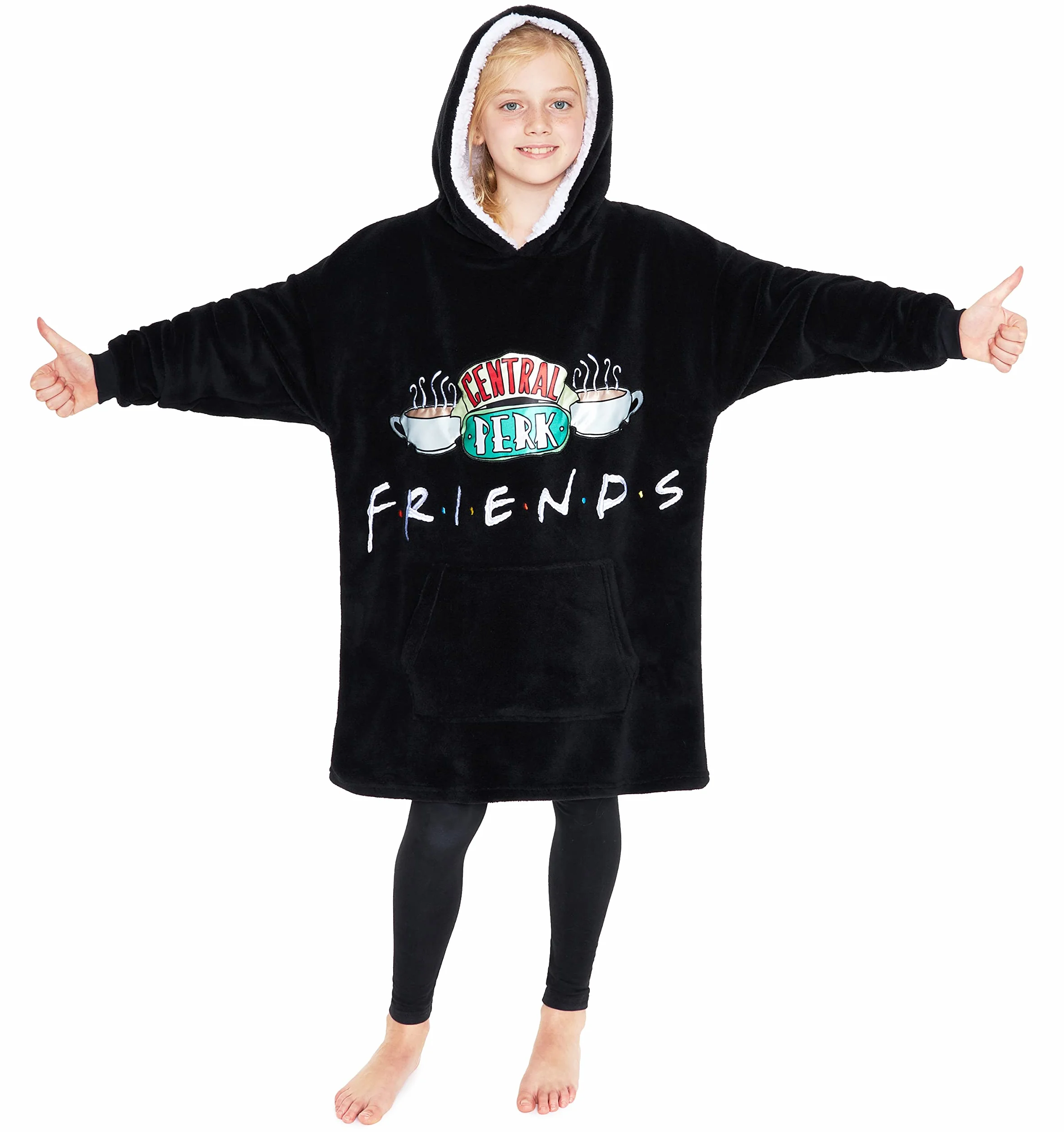 Friends Bluza z kapturem dla dziewcząt nastolatek, polar oversize bluza z kapturem koc 7-14 lat czarny