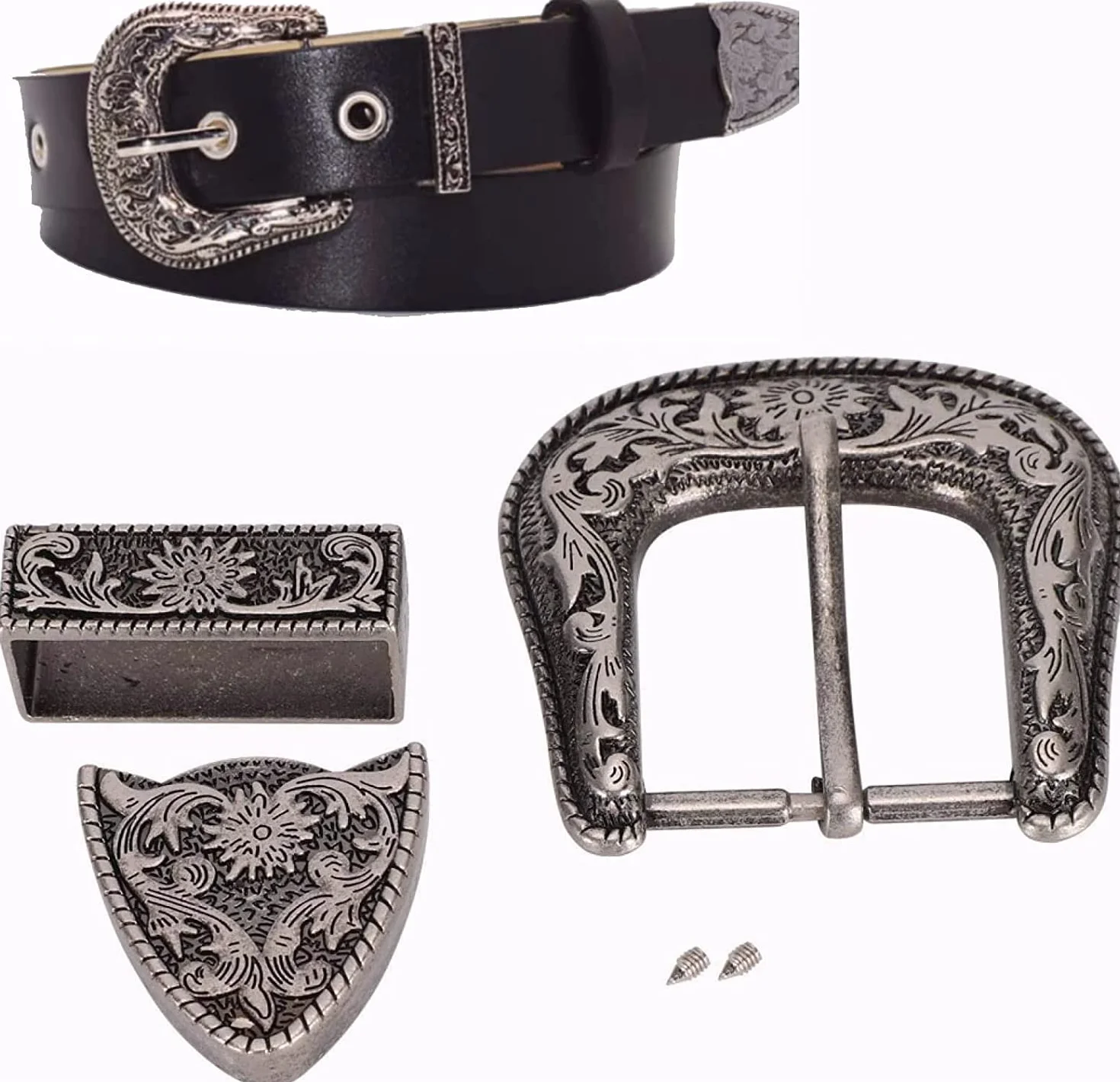 Zachodnia Kowbojska Klamra w Stylu Vintage - Ręcznie Rzeźbiona Antyczna Srebrna do Pasa Biodrowego i Wyrobów Skórzanych (Średnica Wewnętrzna 40 mm)