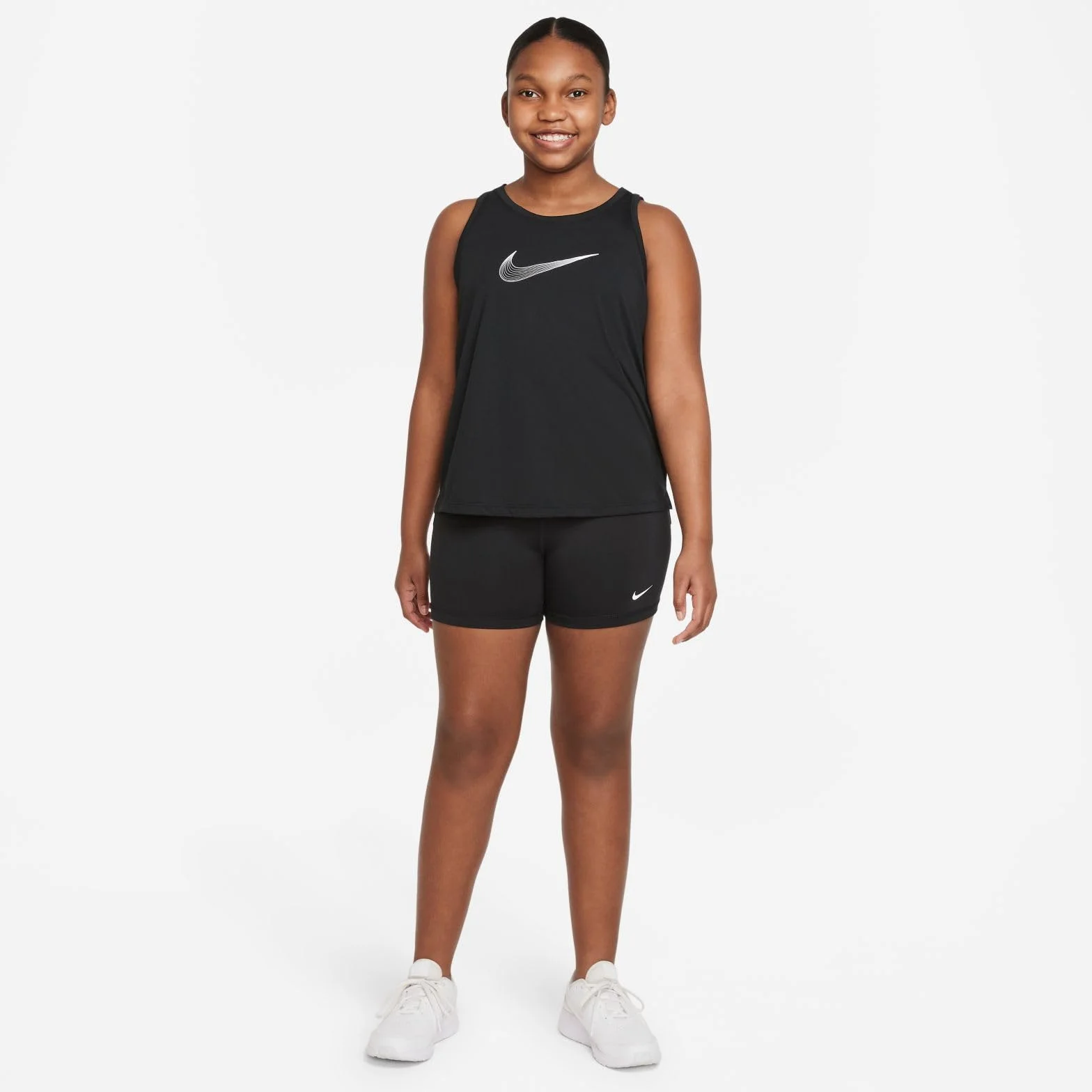 Nike Dziewczęce Pro Dri-fitUPPER obcisłe do uda, czarny/biały, 8-9 años Grande