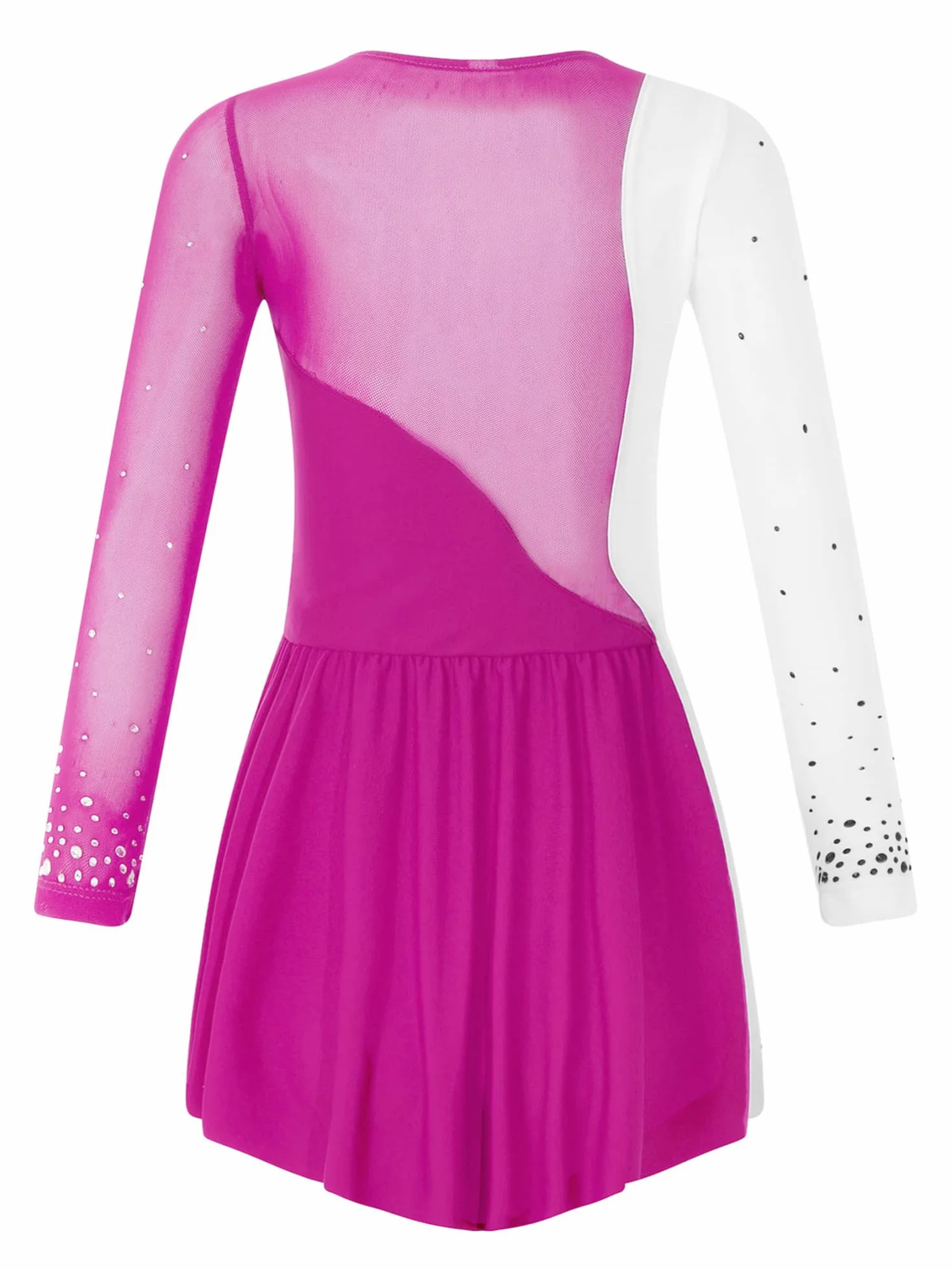 CHICTRY Sukienka do jazdy na łyżwiarstwie figurowym, dla dziewcząt, stras, brokatowa, baleriny, sukienka dziecięca, z długim rękawem, strój baletowy, patchwork, body z asymetryczną spódnicą kopertową