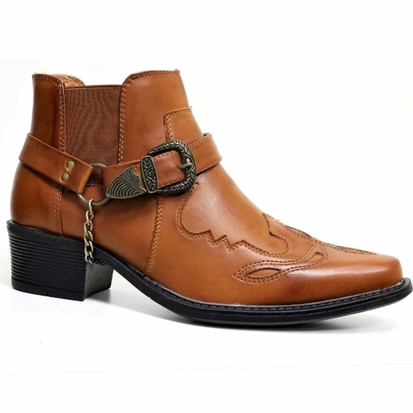 Męskie zachodnie botki klamra pasek buty retro skórzane kwadratowe noski kowbojskie krótkie buty kowbojskie buty motocyklowe