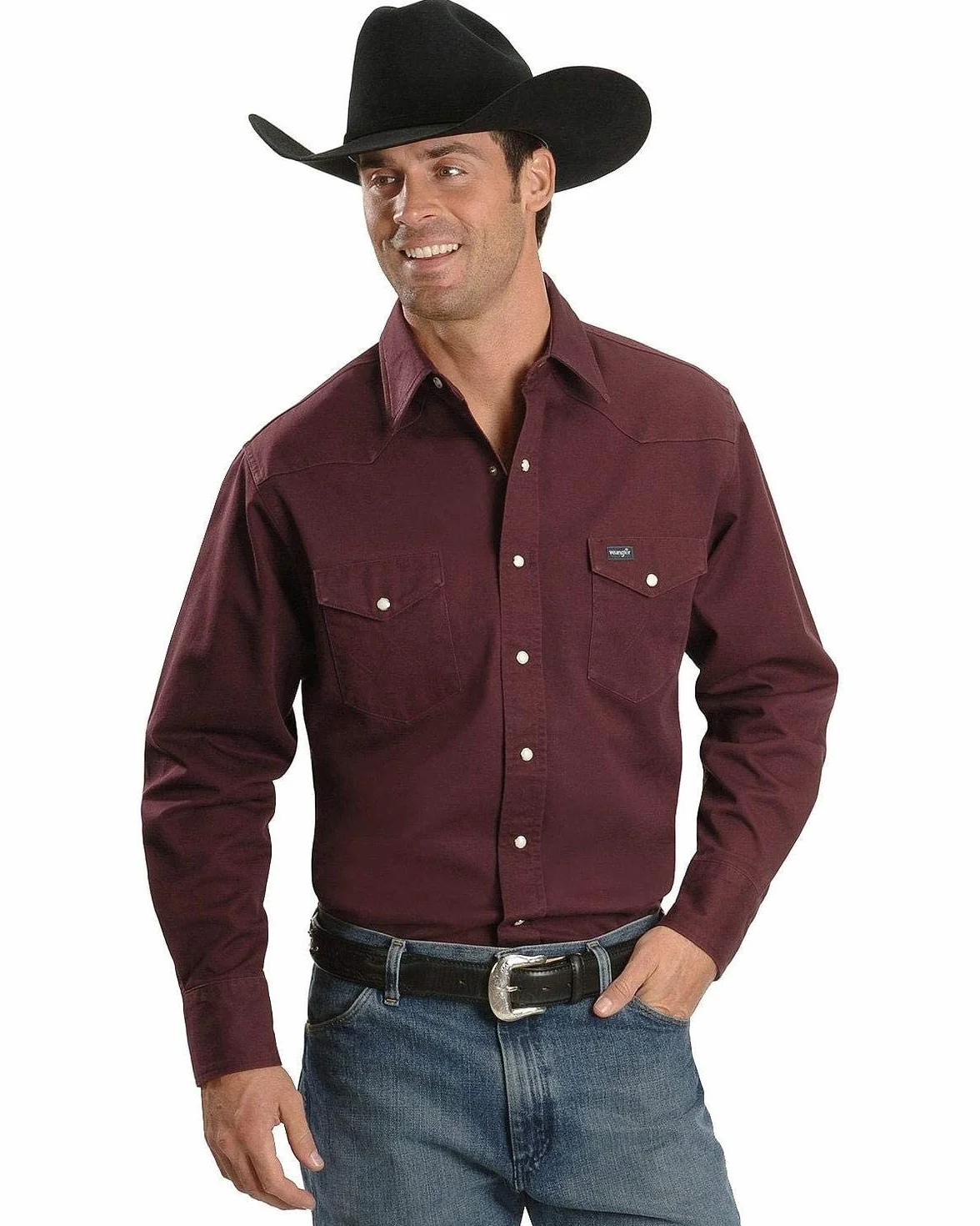 Wrangler Koszulka kowbojska z długim rękawem z dwiema kieszeniami z zapięciem na klips, solidna powierzchnia Mężczyźni Cowboy Cut Western Long Sleeve Snap Work Shirt Firm Finish
