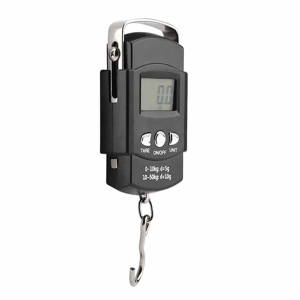 50KG/10G Waga Rybna, Elektroniczna Waga z Taśmą Mmeasure Przenośna Elektroniczna Cyfrowa Waga LCD z Hakiem na Taśmę Mierniczą do Torby na Sprzęt, Bagażu, Bagażu