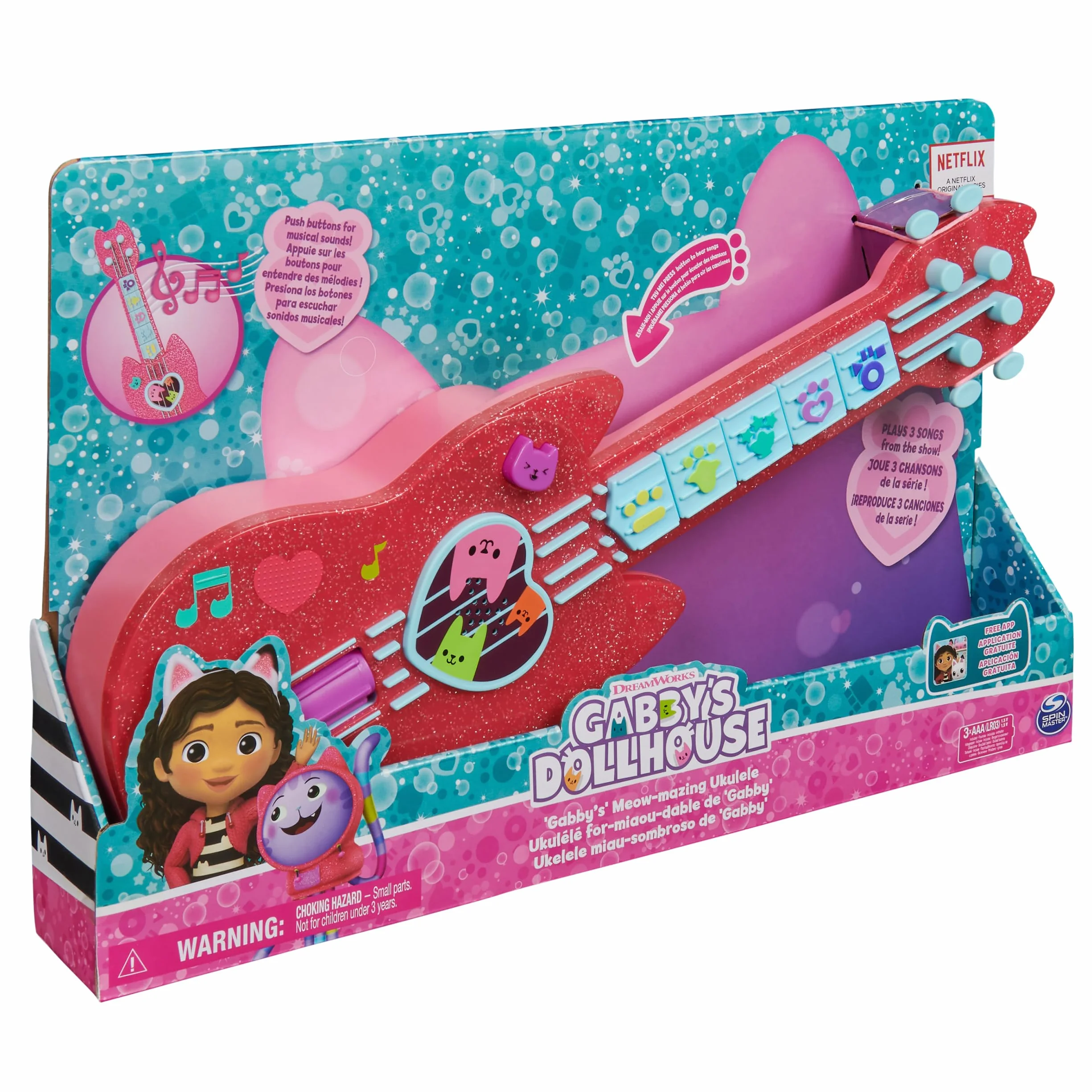 Gabby i Magiczny Dom - Gabby Dollhouse - Interaktywne ukulele - Gitara dziecięca - Muzyka dla dzieci - Utwory z efektami dźwiękowymi - Kreskówka Gabby i Magiczny Dom - Zabawka dla dzieci od 3 lat