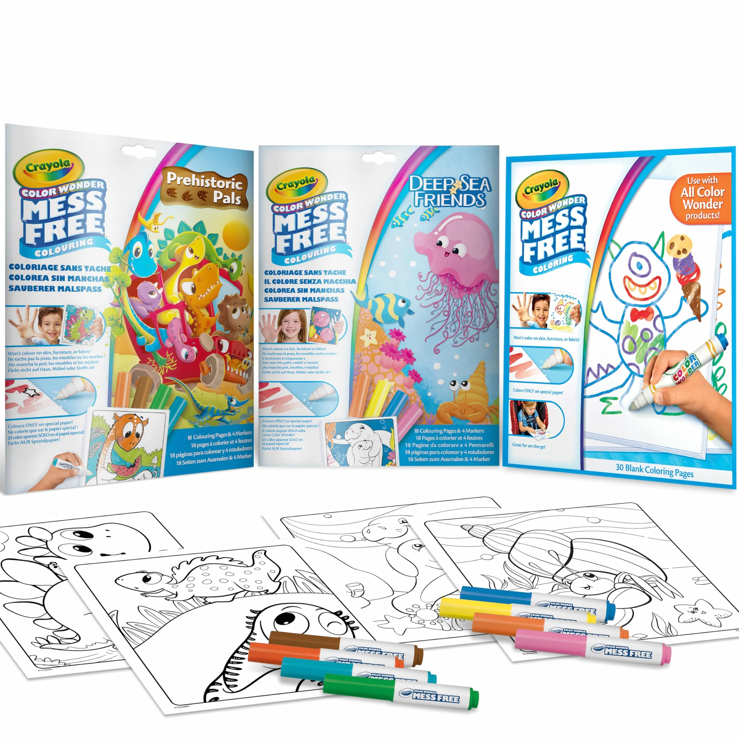 CRAYOLA Color Wonder, zestaw ekonomiczny kolor bez plam, motyw przyjaciół zwierząt, kreatywna aktywność dla dzieci, wiek 3,4,5 lat, 7505