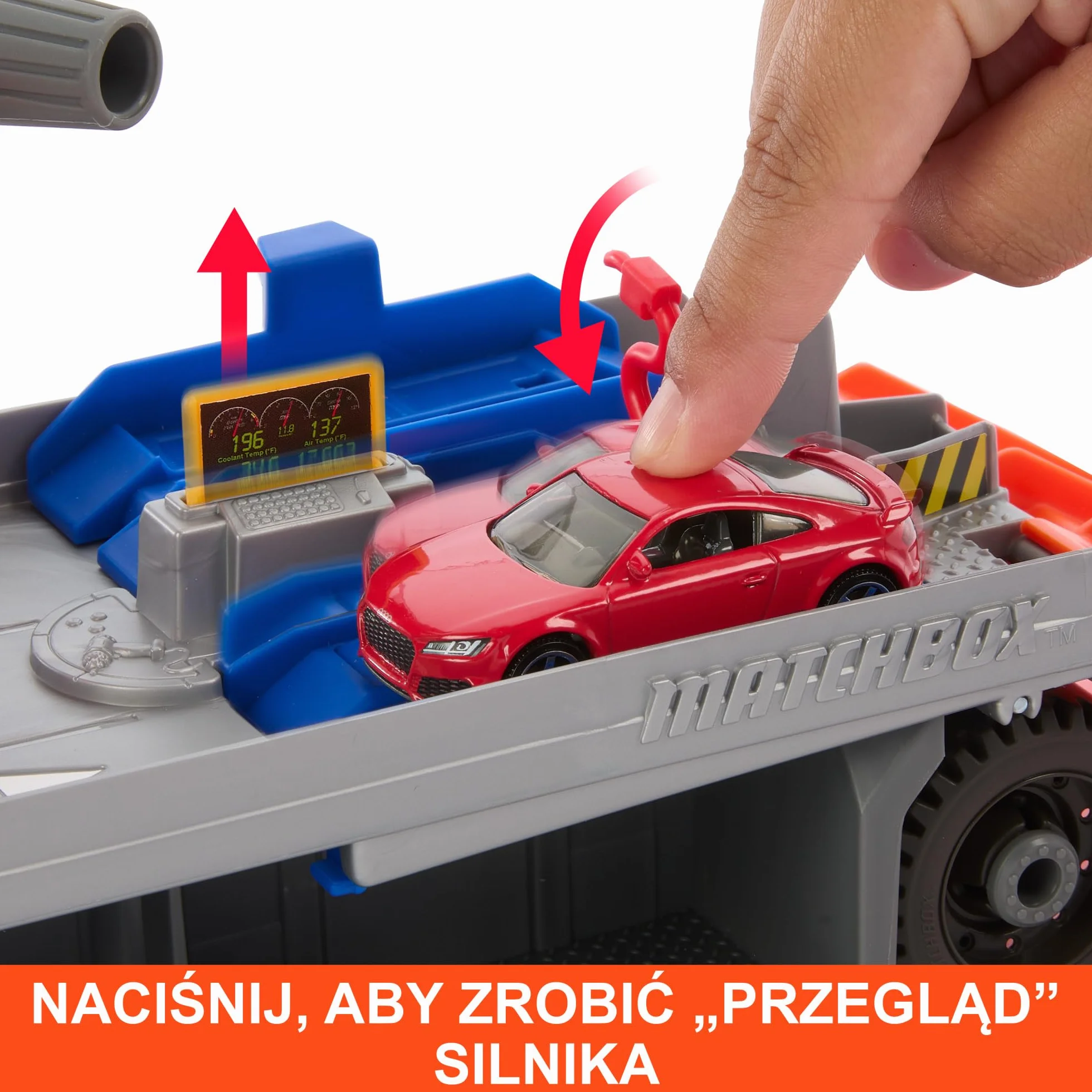 Matchbox Prawdziwe Przygody Laweta Pomoc drogowa Zestaw z ciężarówką z warsztatem oraz samochodzikiem Audi TT RS Coupe w skali 1:64, HRY43