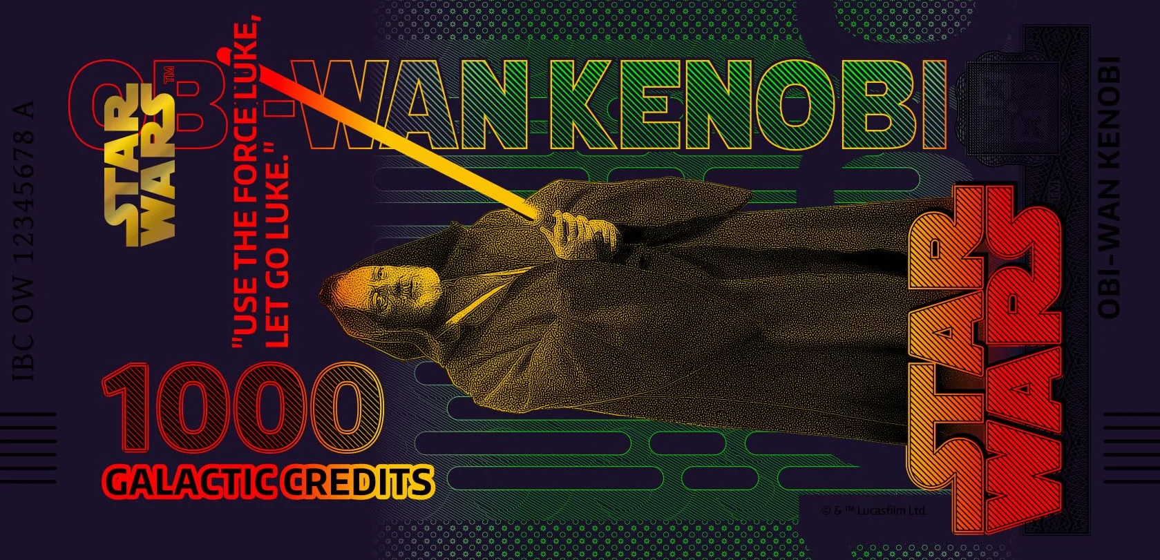 FANTASY CLUB | Gwiezdne Wojny Trylogia Bilet Oryginalny OBI WAN Kenobi | Oficjalne towary | Edycja limitowana ze złotym hologramem i efektami UV