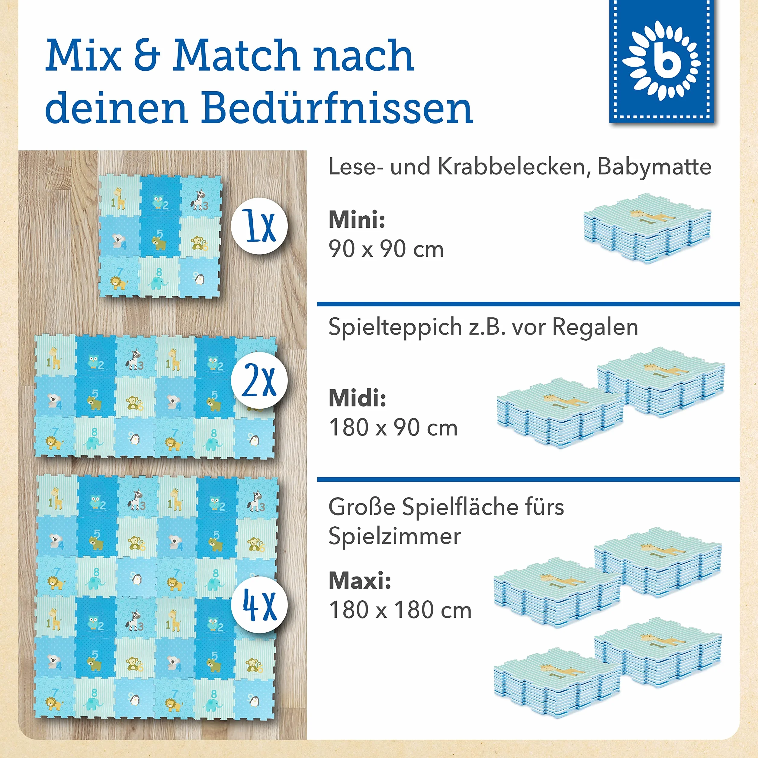 Bieco Mata z puzzlami dla niemowląt i dzieci, 18-częściowa, piankowa