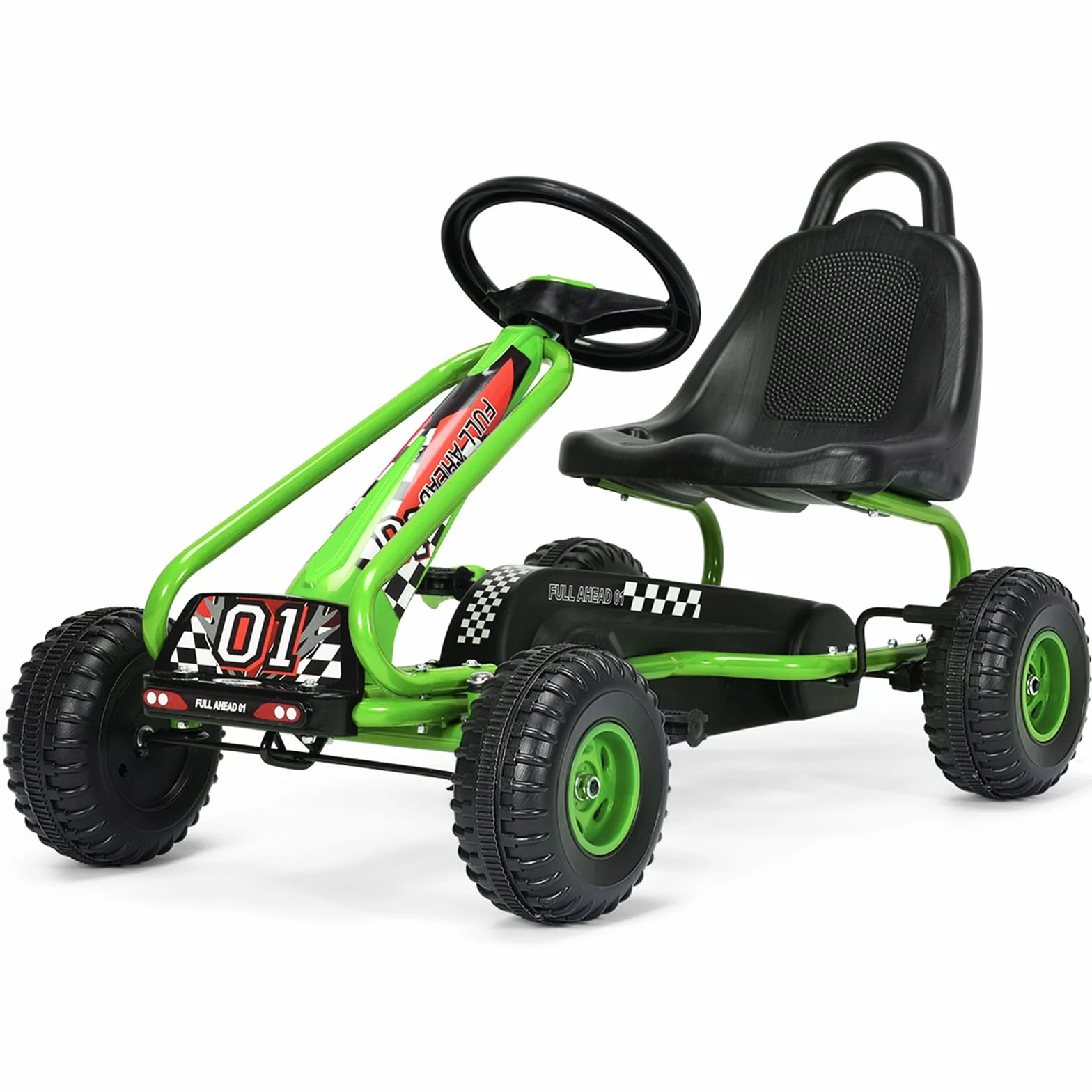 COSTWAY Gokart z regulowanym siedziskiem, gokart z hamulcem ręcznym, obciążenie do 30 kg, pedały Go Cart, pojazd pedałowy, pojazd dla dzieci od 3 lat (zielony)