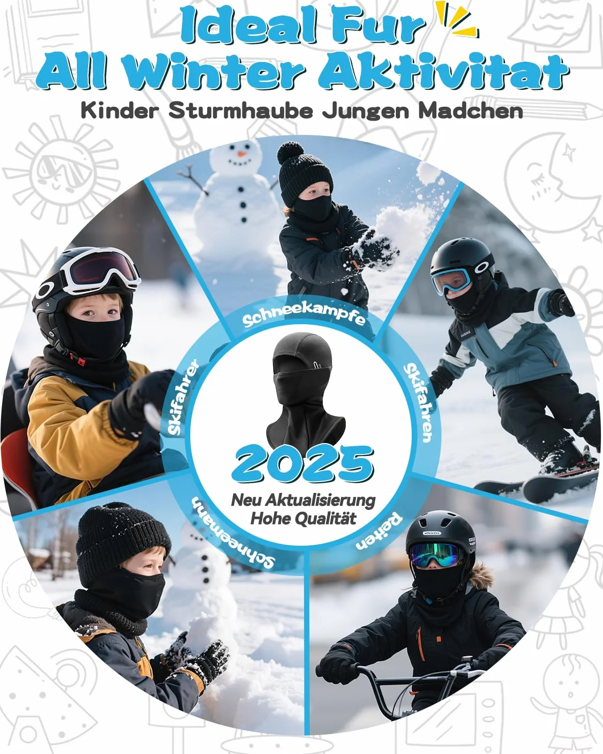 Kominiarka dziecięca na zimę | Odblaskowa, wiatroszczelna, ciepła Balaclava | na rower, snowboard, narty | Skimaska dla chłopców i dziewczynek, Rozmiar uniwersalny