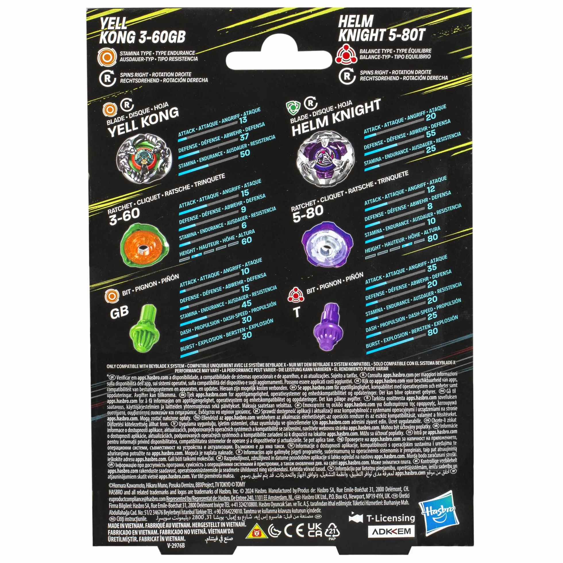 Beyblade X Yell Kong 3-60 GB i Helm Knight 5-80T top dwupak zestaw, zawiera 2 górne części w prawo, zabawki spinningowe dla dzieci w wieku 8 lat, rodzaje wytrzymałości i równowagi, dla chłopców i
