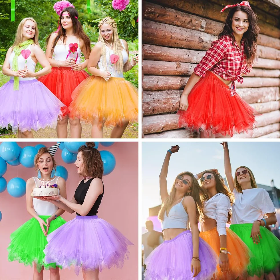 AUYAO 4-warstwowy Tutus dla kobiet, puszyste elastyczne spódnice, odpowiednie na maskaradę, Boże Narodzenie, upominki na imprezę halloweenową