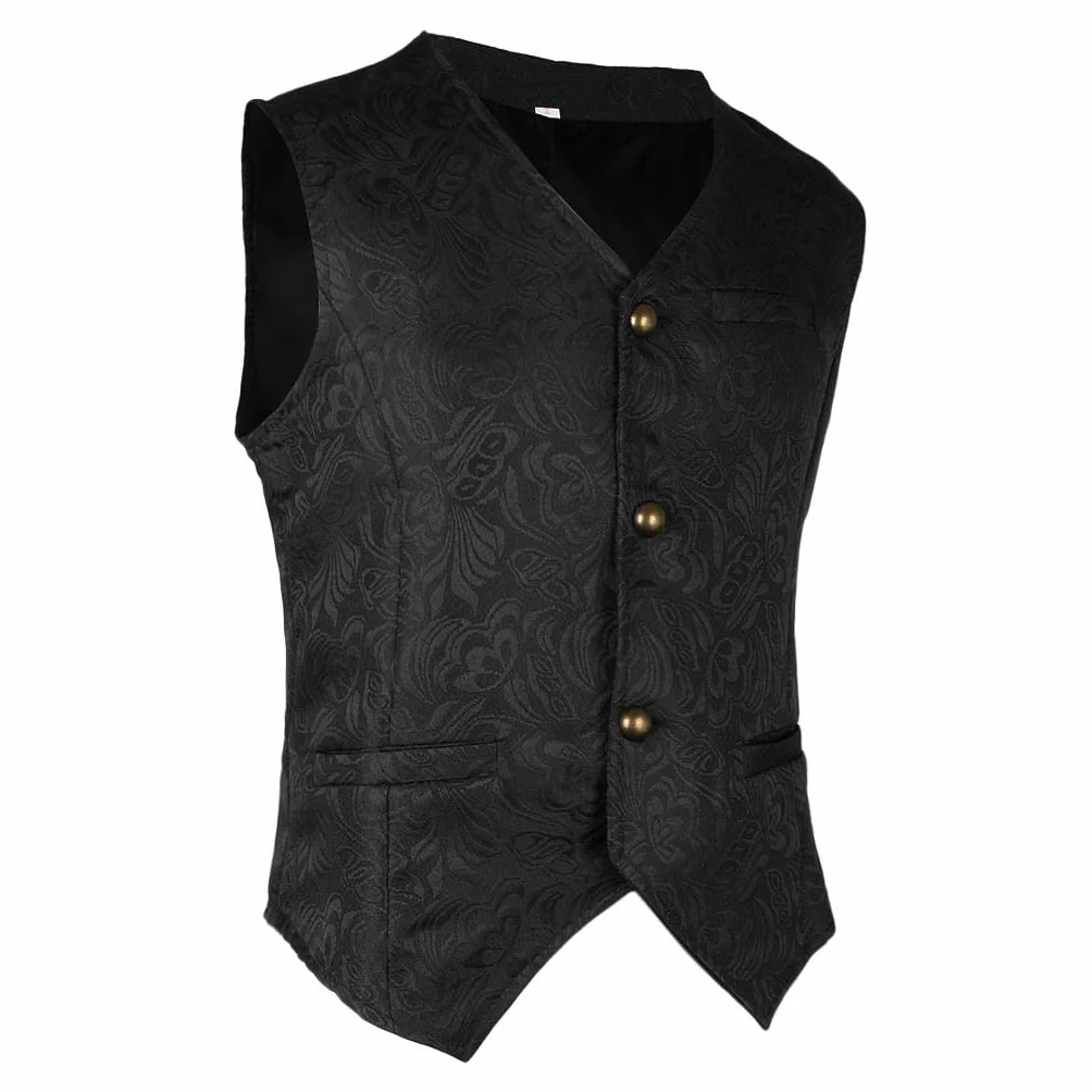Męska średniowieczna kamizelka żakardowa steampunk slim fit sukienka kamizelka M czarna