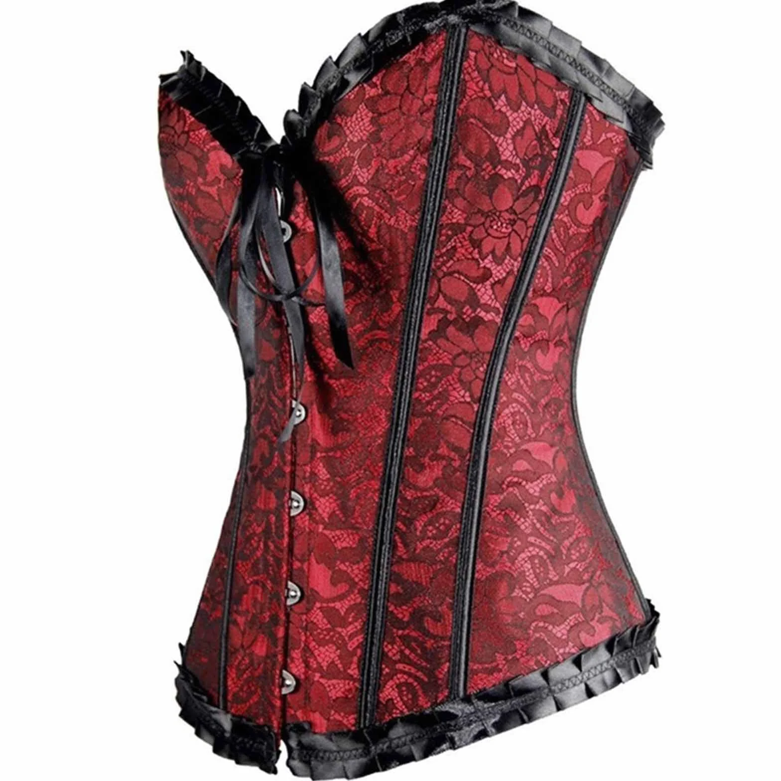 Gorset Top Body Damskie Średniowieczne Eleganckie Overbust Gorset Top Push Up Plastikowy Kość Halloween Pas Gorset Steampunk Stringi Gorsety Pirat Gotycki Konfiguracja Bielizna modelująca
