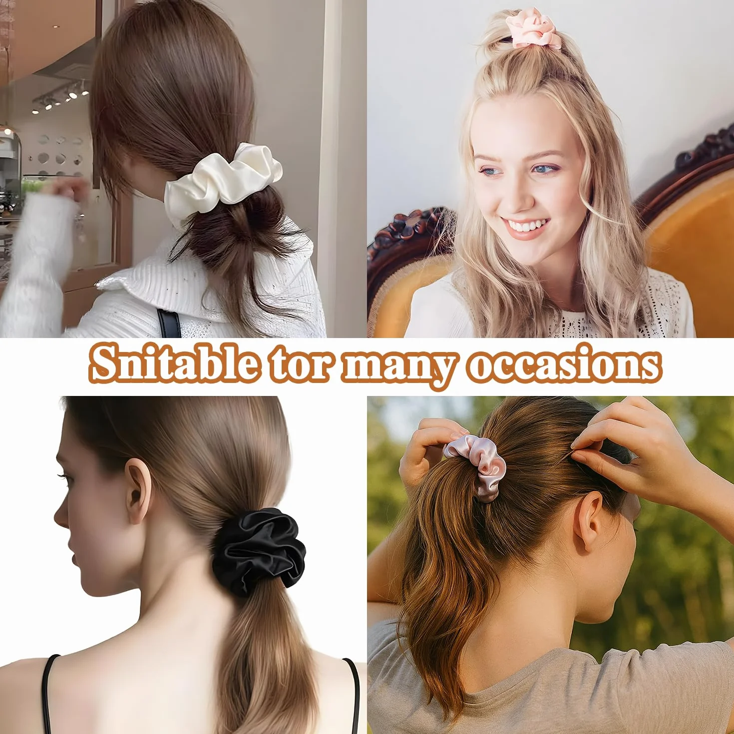 Zestaw 4 gumek do włosów, 100% czystego jedwabiu morwowego, małe Scrunchies, elastyczne opaski do włosów, ozdoba do włosów, gumka do warkocza, mniej puszenia się włosów i łamania włosów