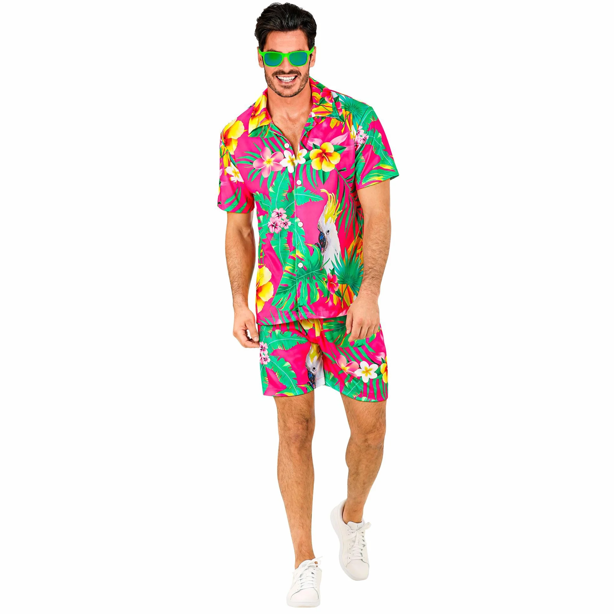 W WIDMANN MILANO Party Fashion - Strój Hawaje, koszula z krótkim rękawem i szorty, kwiaty, aloha, impreza na plaży, przebranie