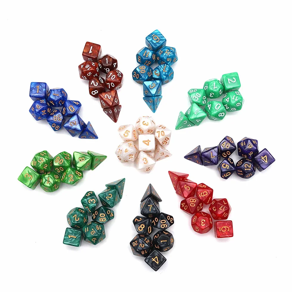 DollaTek Zestaw ko?ci wielo?ciennych 10 kompletnych zestawów ko?ci (70 sztuk) D4 D6 D8 D10 D% D12 D20 kompatybilne z Dungeons and Dragons DND RPG MTG gry sto?owe
