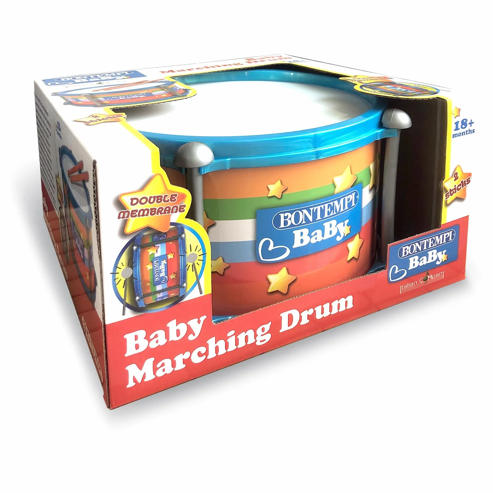 Bontempi | BabyBeat - Zabawka bębenek z podwójną membraną dla małych perkusistów, 245x245x135 mm