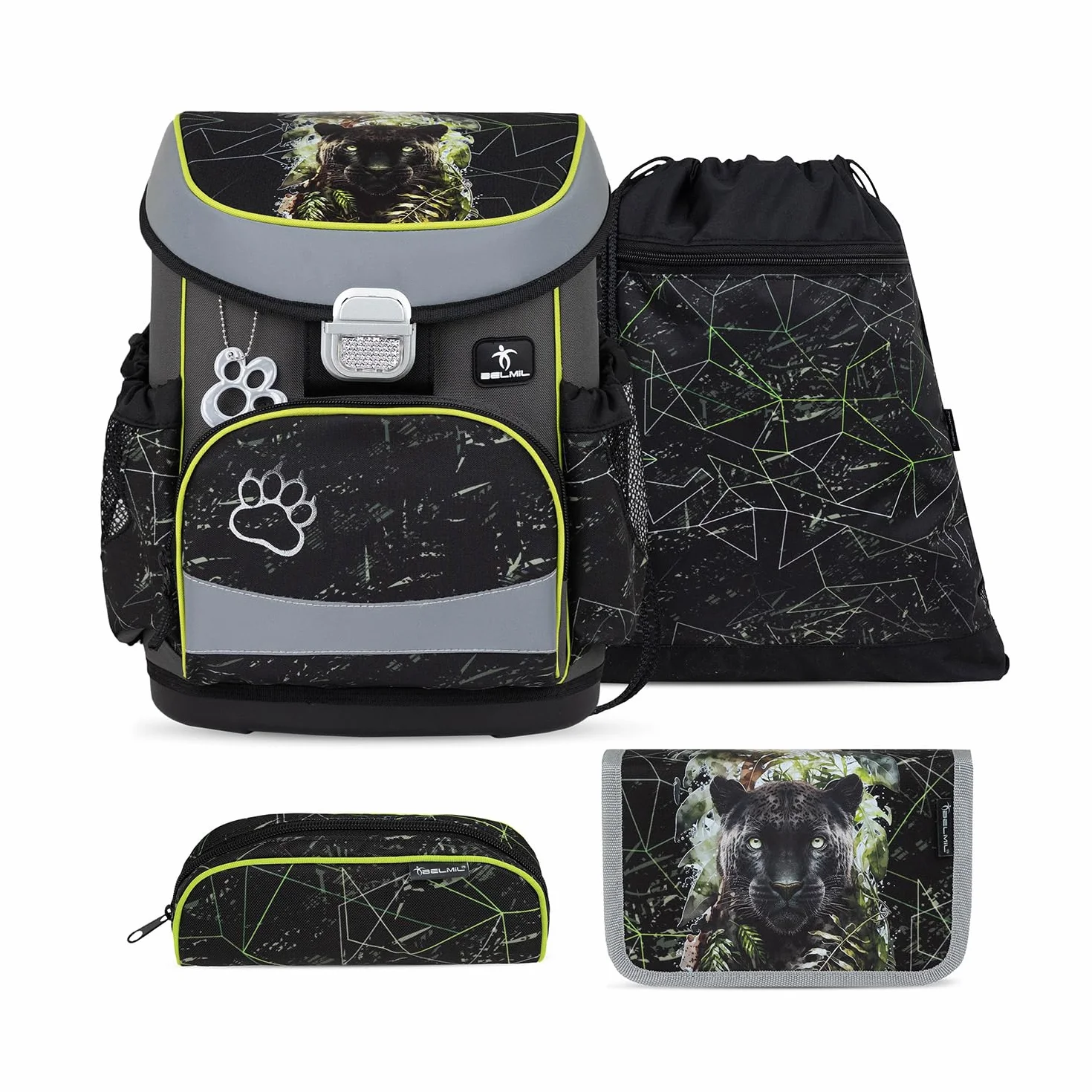 Belmil Mini -Fit tornister szkolny zestaw 4-częściowy (405-33/AG/S), Black Panther, S