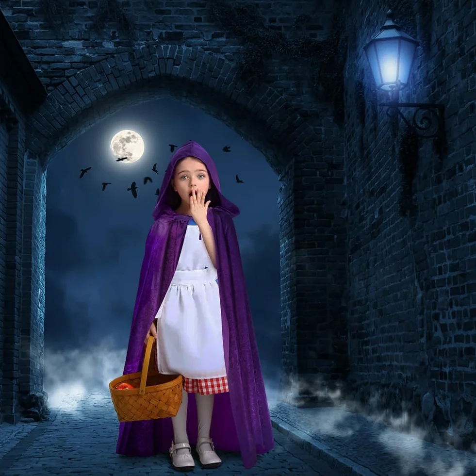 AOOWU Halloweenowa peleryna z kapturem, czarownica, akcesoria do cosplay, kostium dla dzieci, ponury żniwiarz, peleryna, długi płaszcz dla wampira, na Halloween, imprezę rodzinną, fantazyjny kostium,