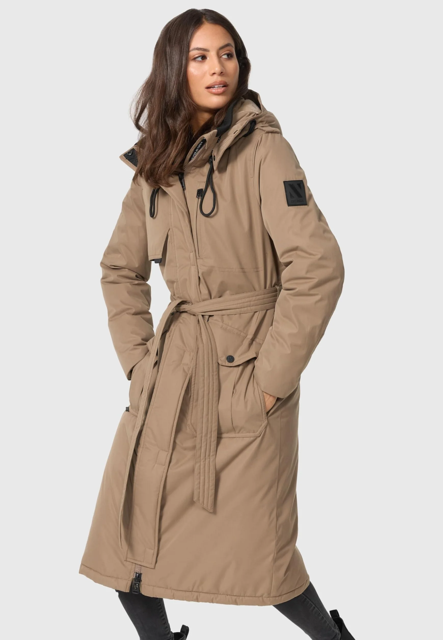 Navahoo Damski płaszcz zimowy, ciepła parka, długa z wysokim kołnierzem i miękkim kapturem, Hokulanii, XS-XXL