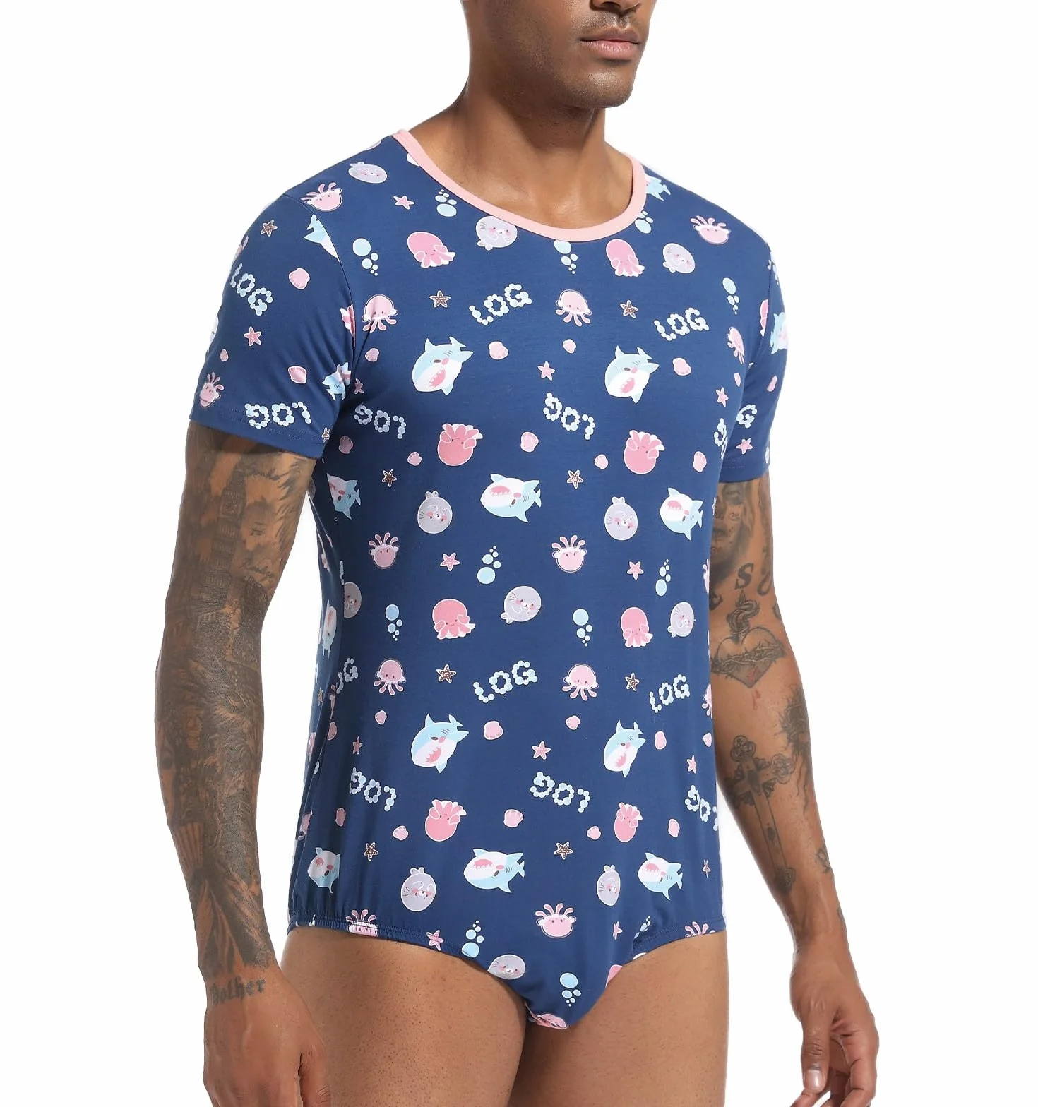 Landofgenie Body Męskie Onesie Romper dla Mężczyzn Krótki Rękaw Jednoczęściowe Pidżamy Leotard Top-Ocean