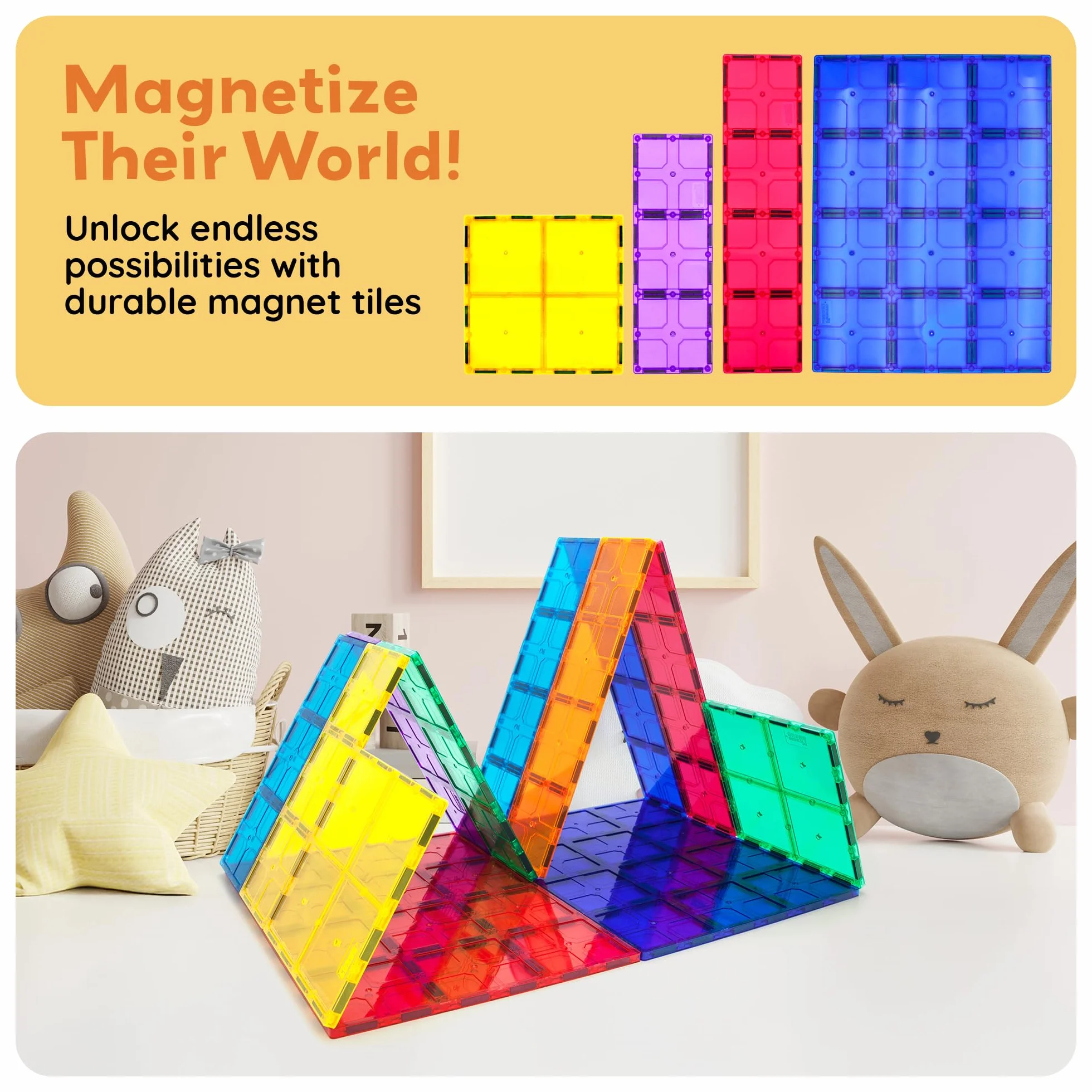 Zabawki dla dzieci Magnetyczne klocki budowlane Magnes Płytki Supersized PicassoTiles 12 szt. Duża podstawa stabilizatora Jumbo XL Płyta Fundacja Zestaw edukacyjny Budownictwo Inżynieria STEM Dzieci