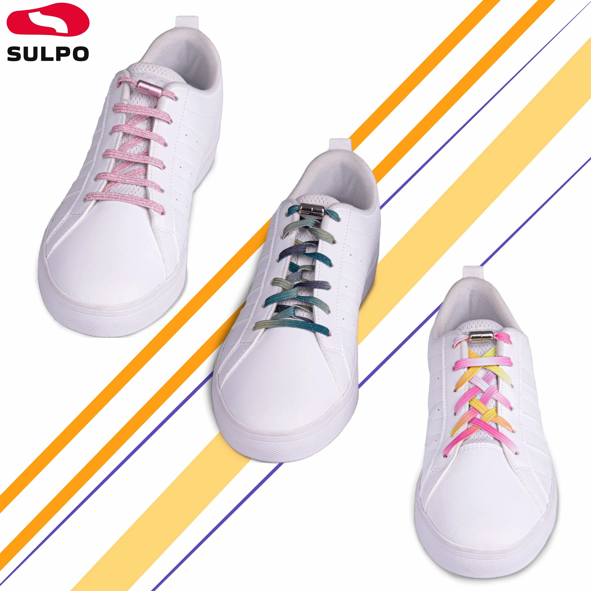 SULPO Płaskie elastyczne sznurówki bez wiązania - Sznurowadła bez wiązania z metalowym zapięciem - Gumowe sznurówki do sneakersów, butów sportowych i casualowych - Dla dorosłych i dzieci