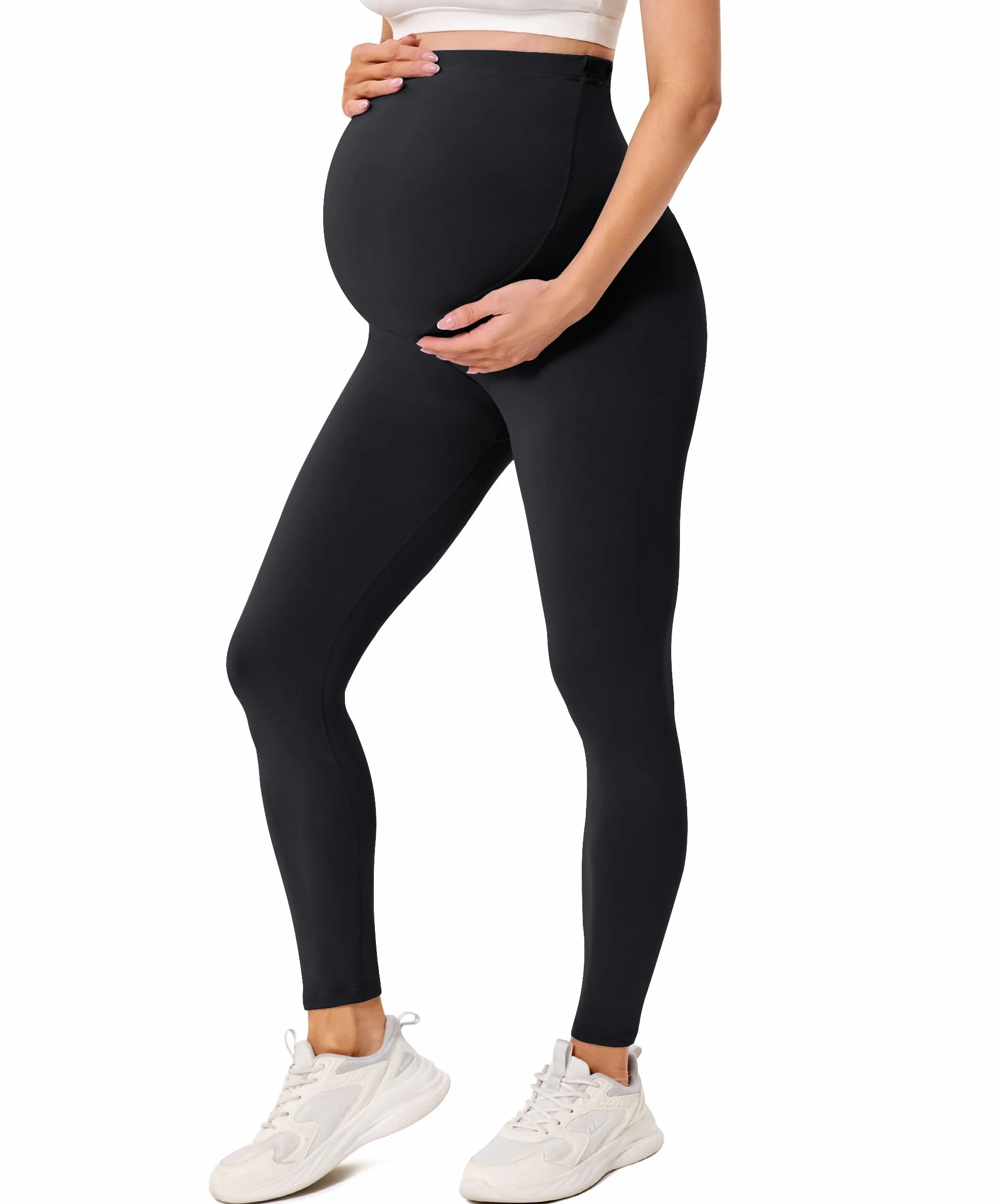 BAYDI Creamlush damskie legginsy ciążowe z regulowanym podparciem brzucha, miękkie legginsy ciążowe z wysokim stanem, nieprzezroczyste, wygodne do jogi, w czasie wolnym, piżamie