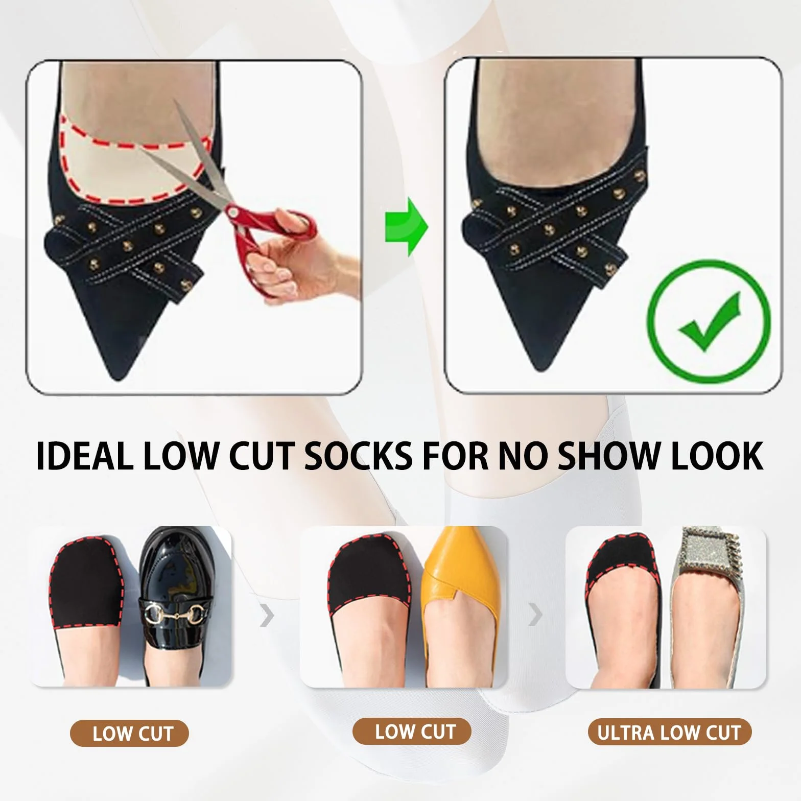 Caudblor 6 par niewidocznych antypoślizgowych damskich krótkich skarpet Low Cut Liners & Ankle Socks Black Gray Nude 4-6 6-8, wielobarwny, 38.5-40.5 EU