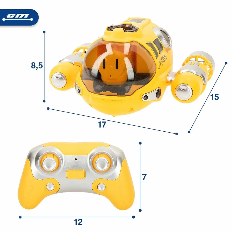 ColorBaby Podwodny pilot zdalnego sterowania, 5 km/h, 25 m, obrót o 360 stopni, ze światłami i wodą w sprayu, 2,4 GHz, podwodny pilot, prezent dla dzieci, zabawki wodne, łódź zabawka basen (47670)