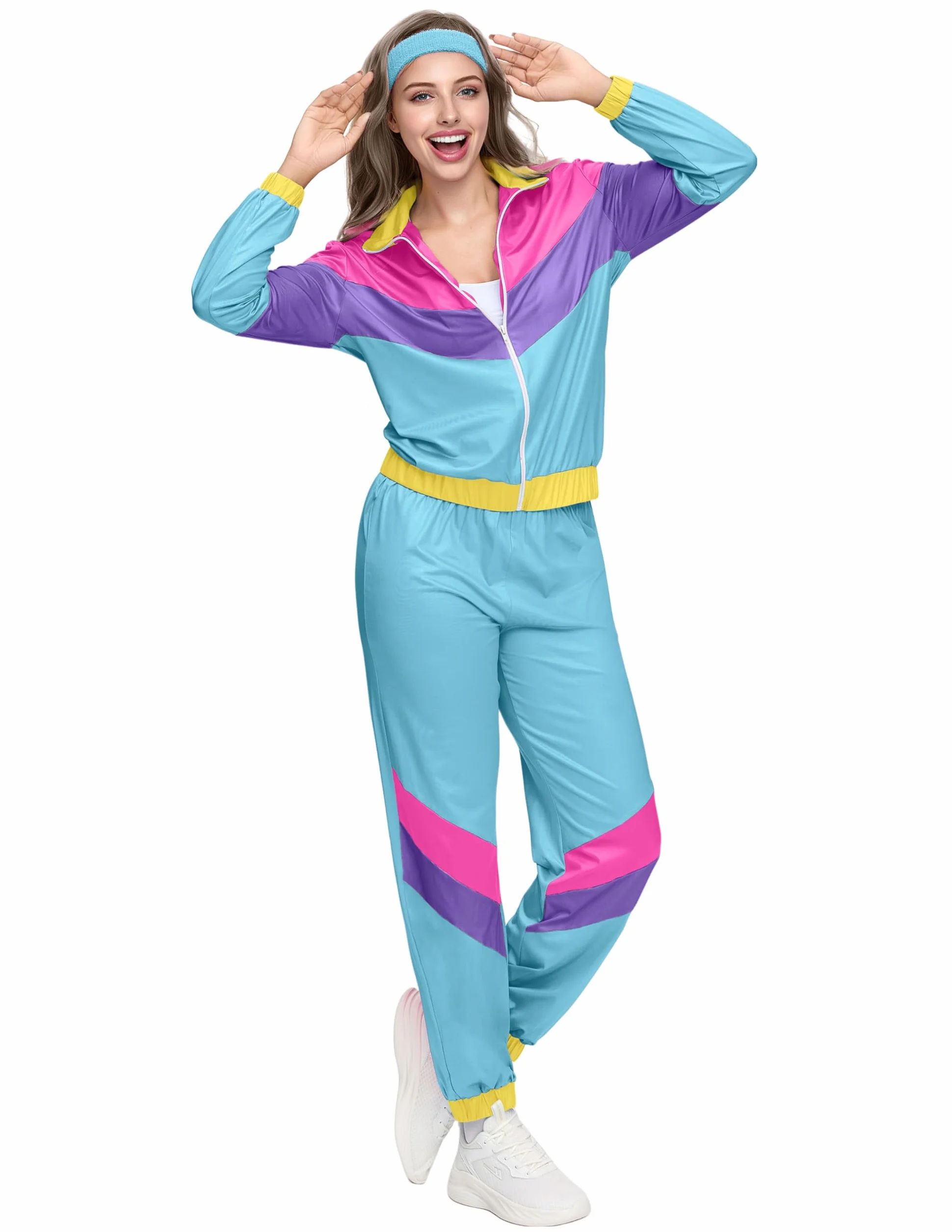 Spooktacular Creations Damski kostium treningowy w stylu lat 80., dla dorosłych, na Halloween, lata 70., odzież sportowa, strój na Halloween, imprezę kostiumową