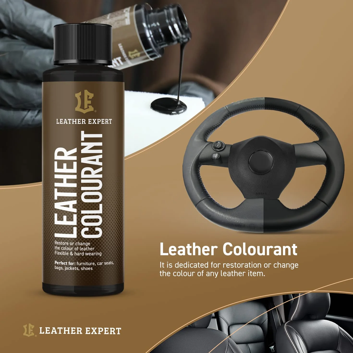 Leather Expert Barwnik do Skór - Gotowy do Użycia, Wysokiej Jakości - Czarny, 50 ml