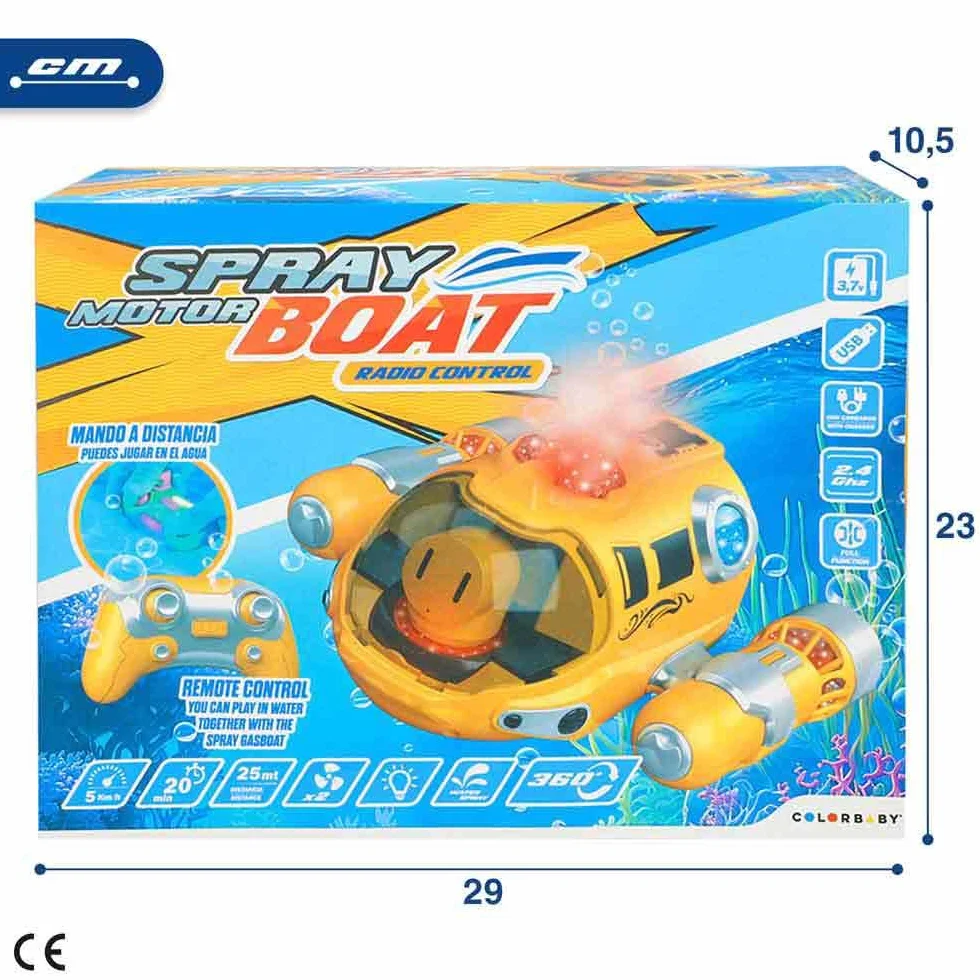 ColorBaby Podwodny pilot zdalnego sterowania, 5 km/h, 25 m, obrót o 360 stopni, ze światłami i wodą w sprayu, 2,4 GHz, podwodny pilot, prezent dla dzieci, zabawki wodne, łódź zabawka basen (47670)