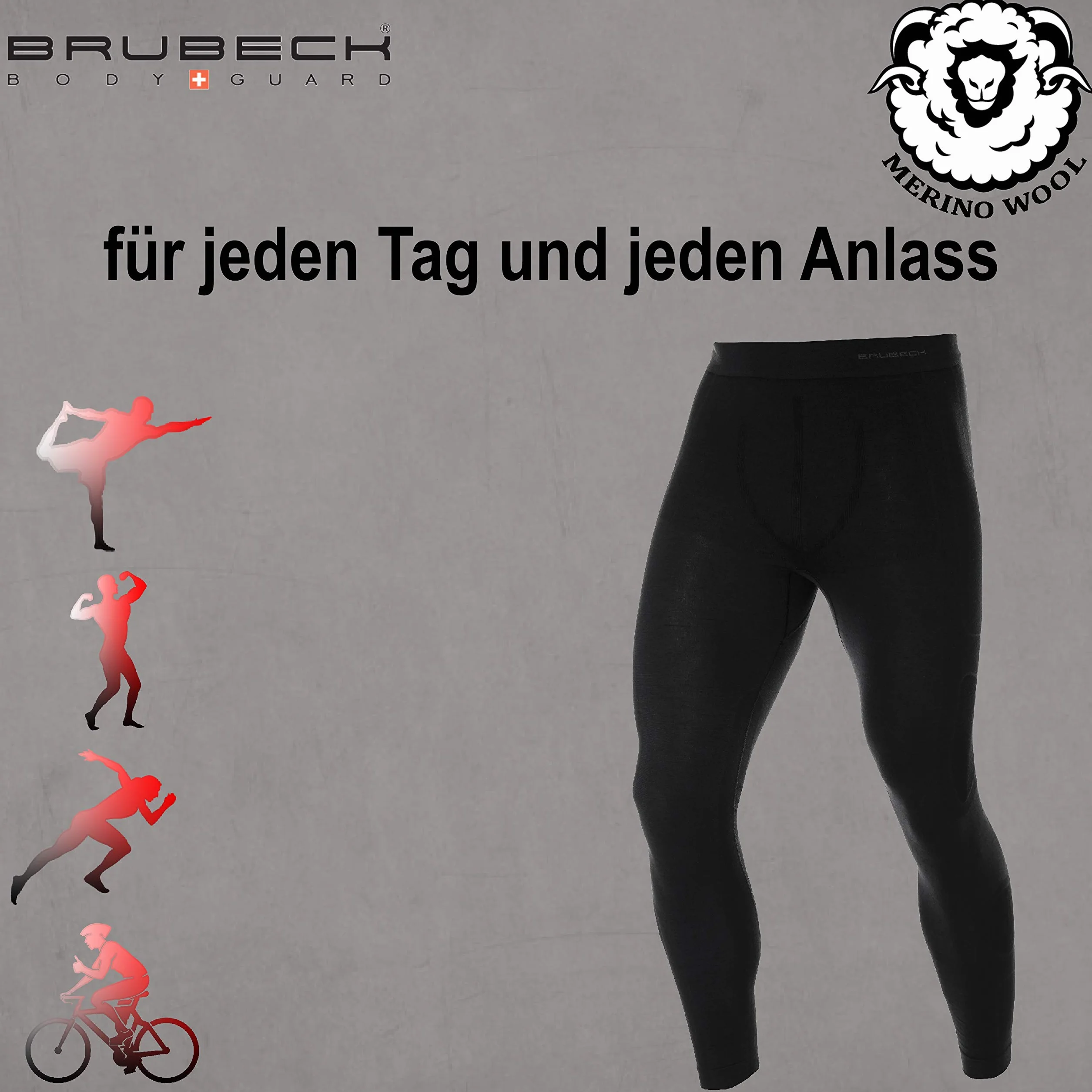 BRUBECK Męskie spodnie funkcyjne długie | legginsy funkcyjne oddychające | bielizna funkcyjna | bezszwowe spodnie Base Layer | 41% wełna merynosowa | LE10930