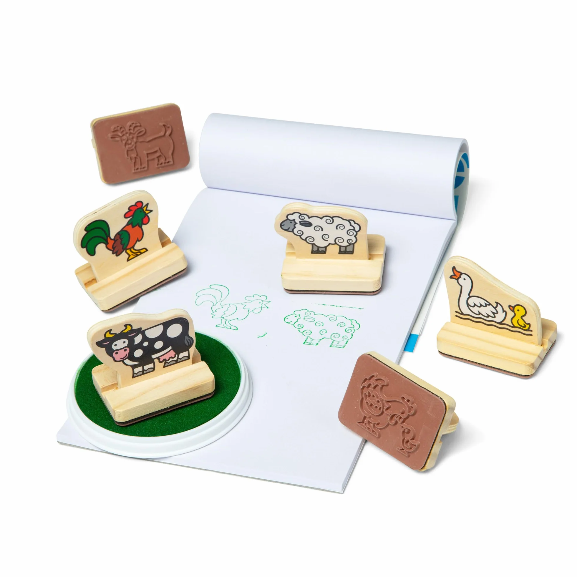 Melissa & Doug My First Wooden Stamp Set - Farm Animals Zestaw Drewnianych Pieczątek, Wielokolorowy, 8 Pieczątek