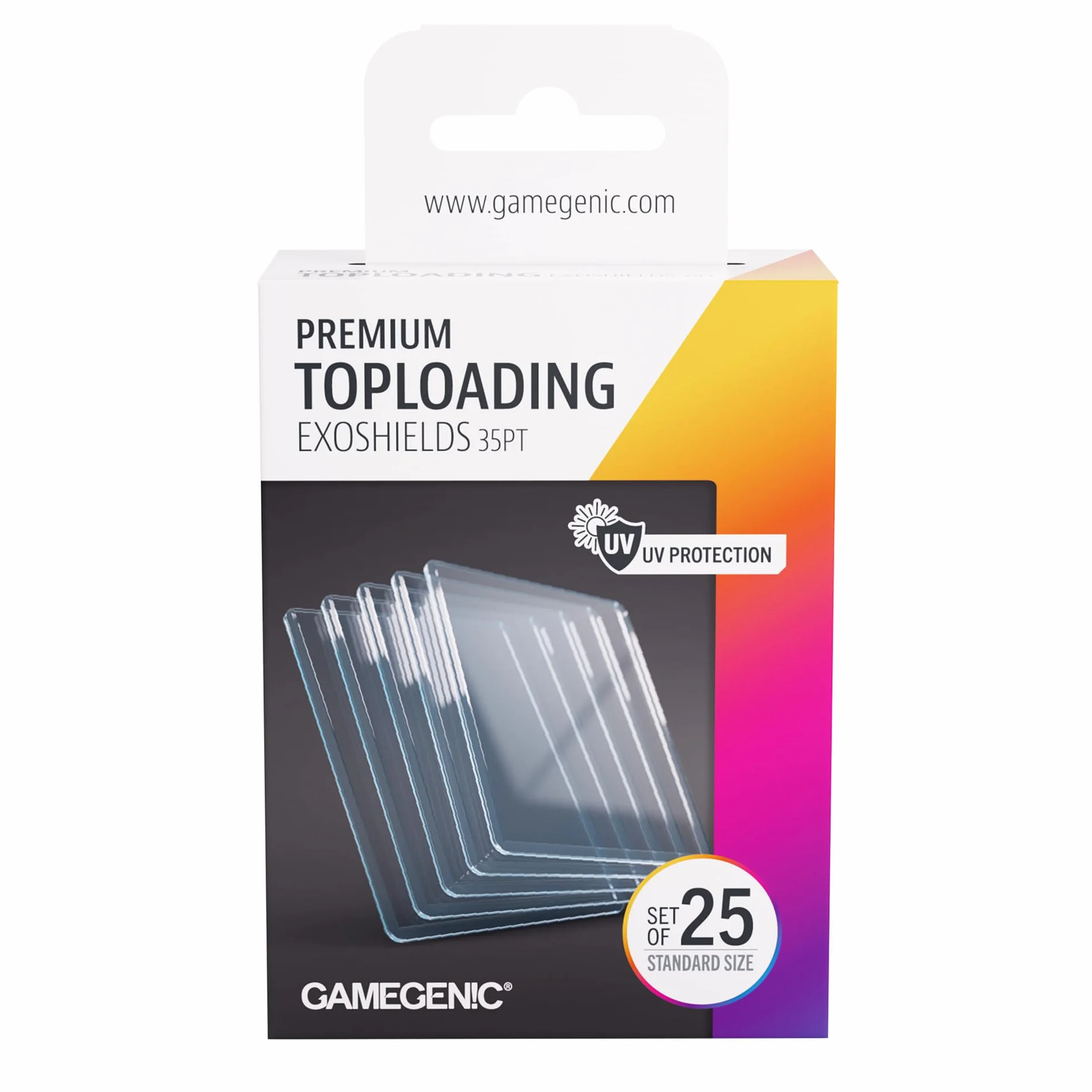 Gamegenic, Premium Toploading Exoshields 35pt, 25 sztuk, ochrona przed promieniowaniem UV, wymiary produktu: 76 x 101 mm (3" x 4")