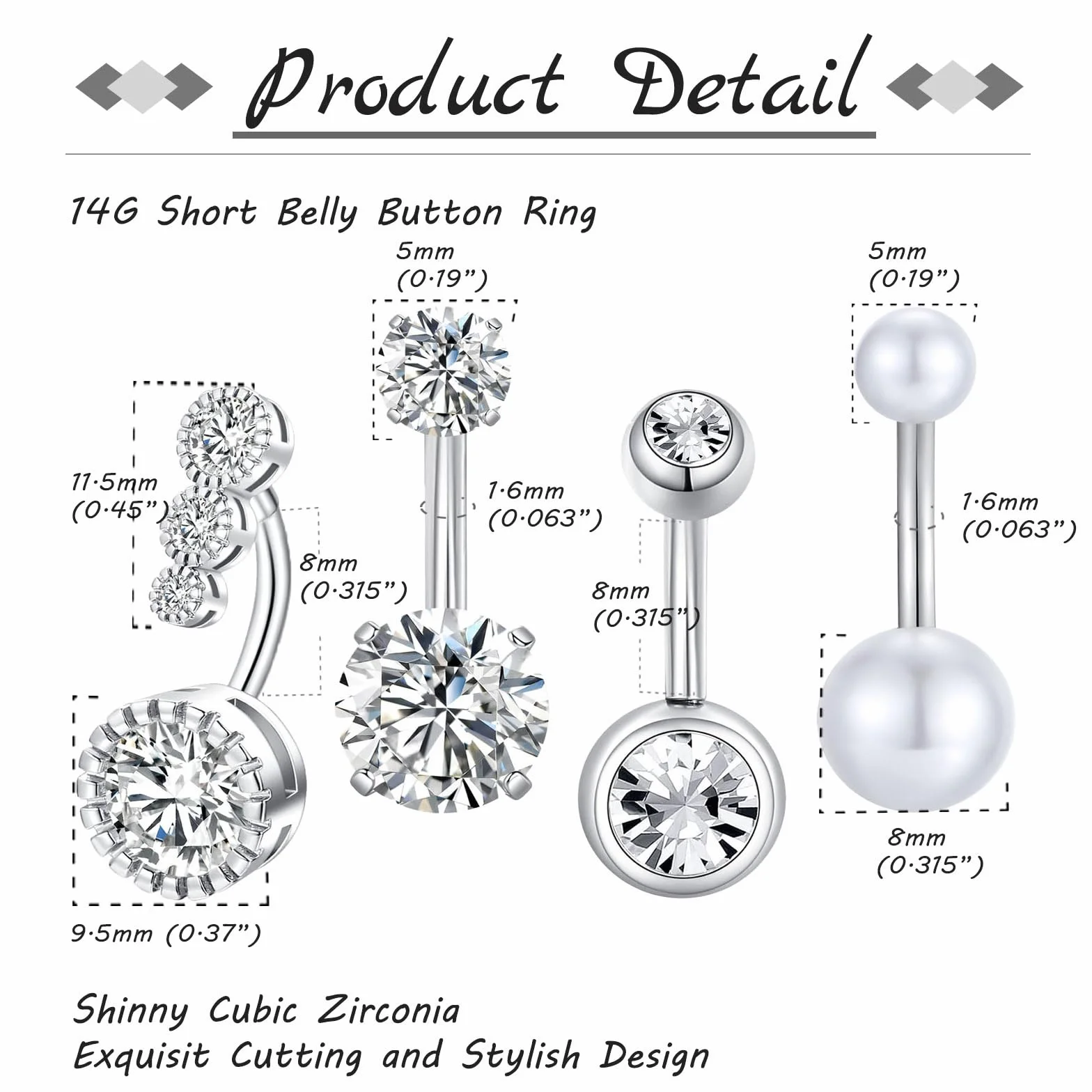 4 sztuk piercing pępek stal chirurgiczna 6mm 8mm 10mm 12mm 14mm piercing pępek 14G srebrny złoty kryształ serce biżuteria do przekłuwania pępka