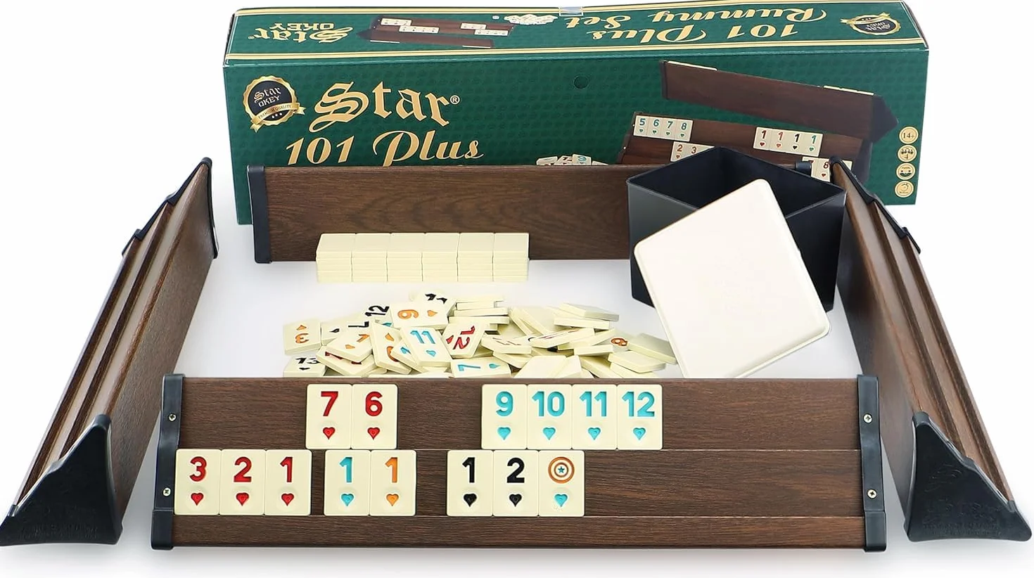 Semus Star Rummy Set Okey – materiały (ławki z tworzywa sztucznego z fornirem o wyglądzie drewna – lekkie i stabilne z kamieniami melaminowymi) z długopisem SEMUS (brązowy)