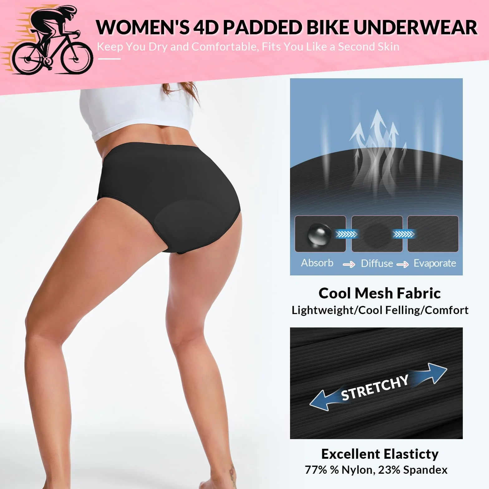 MEETWEE Damskie spodenki rowerowe, krótkie spodenki rowerowe, bielizna z wyściółką żelową 4D, oddychające, szybkoschnące