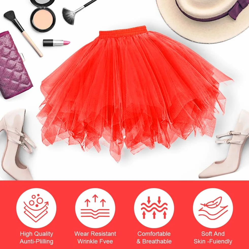 AUYAO 4-warstwowy Tutus dla kobiet, puszyste elastyczne spódnice, odpowiednie na maskaradę, Boże Narodzenie, upominki na imprezę halloweenową
