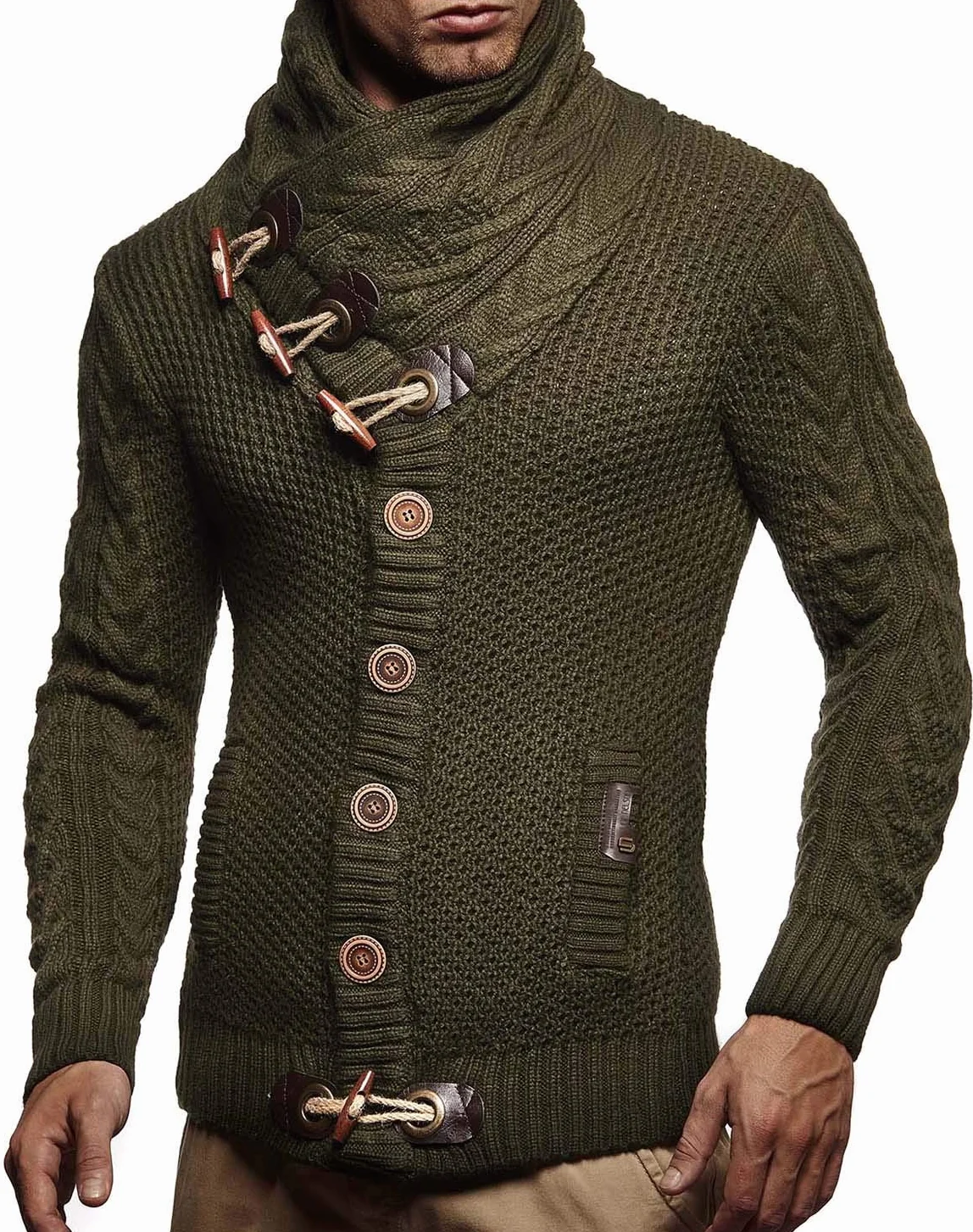 Leif Nelson LN5005N męska kurtka z dzianiny z kołnierzem szalowym, krój slim fit, zimowa kurtka rekreacyjna, na lato, nowoczesny męski sweter z kapturem